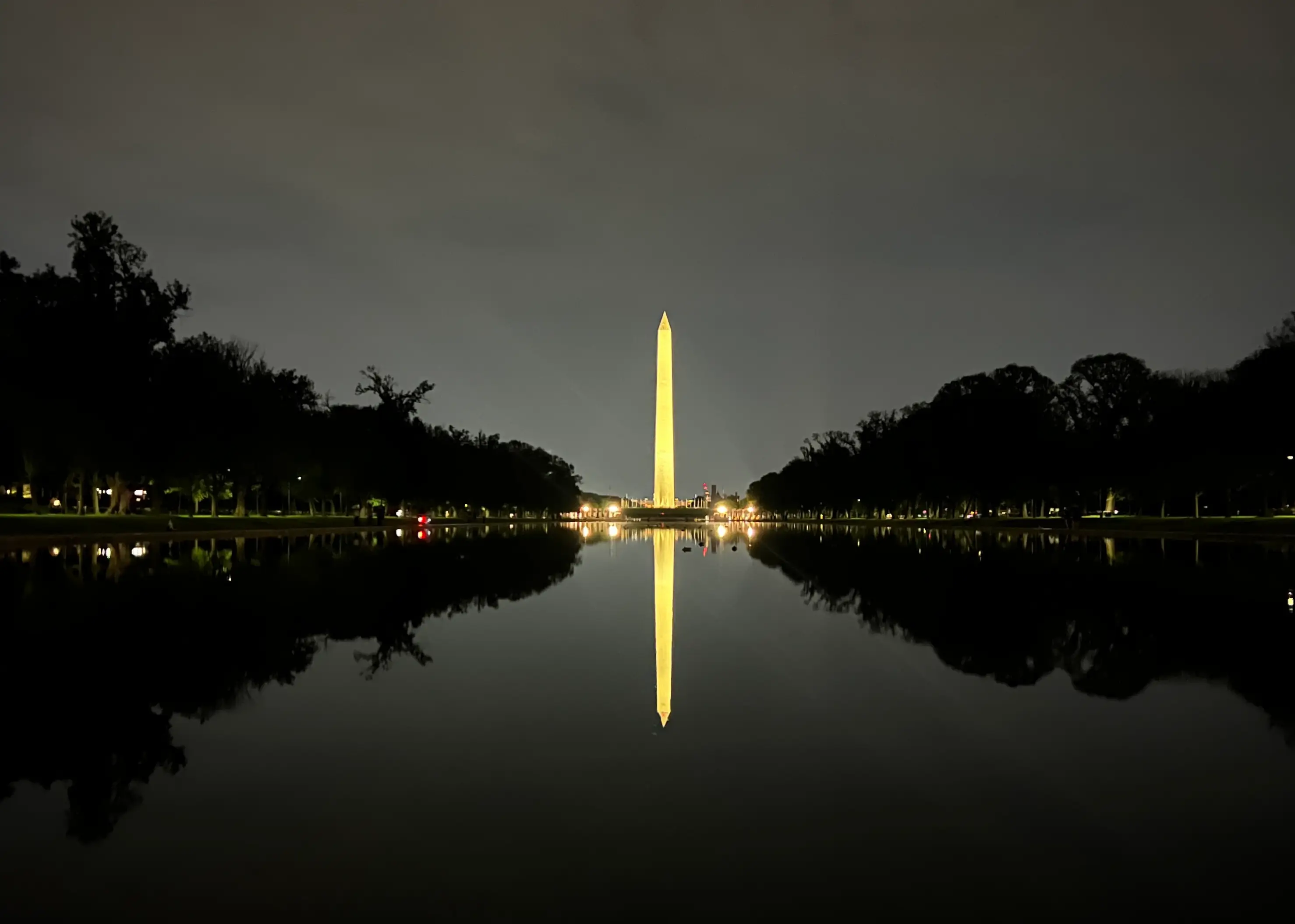 Views of illuminated monument in DC