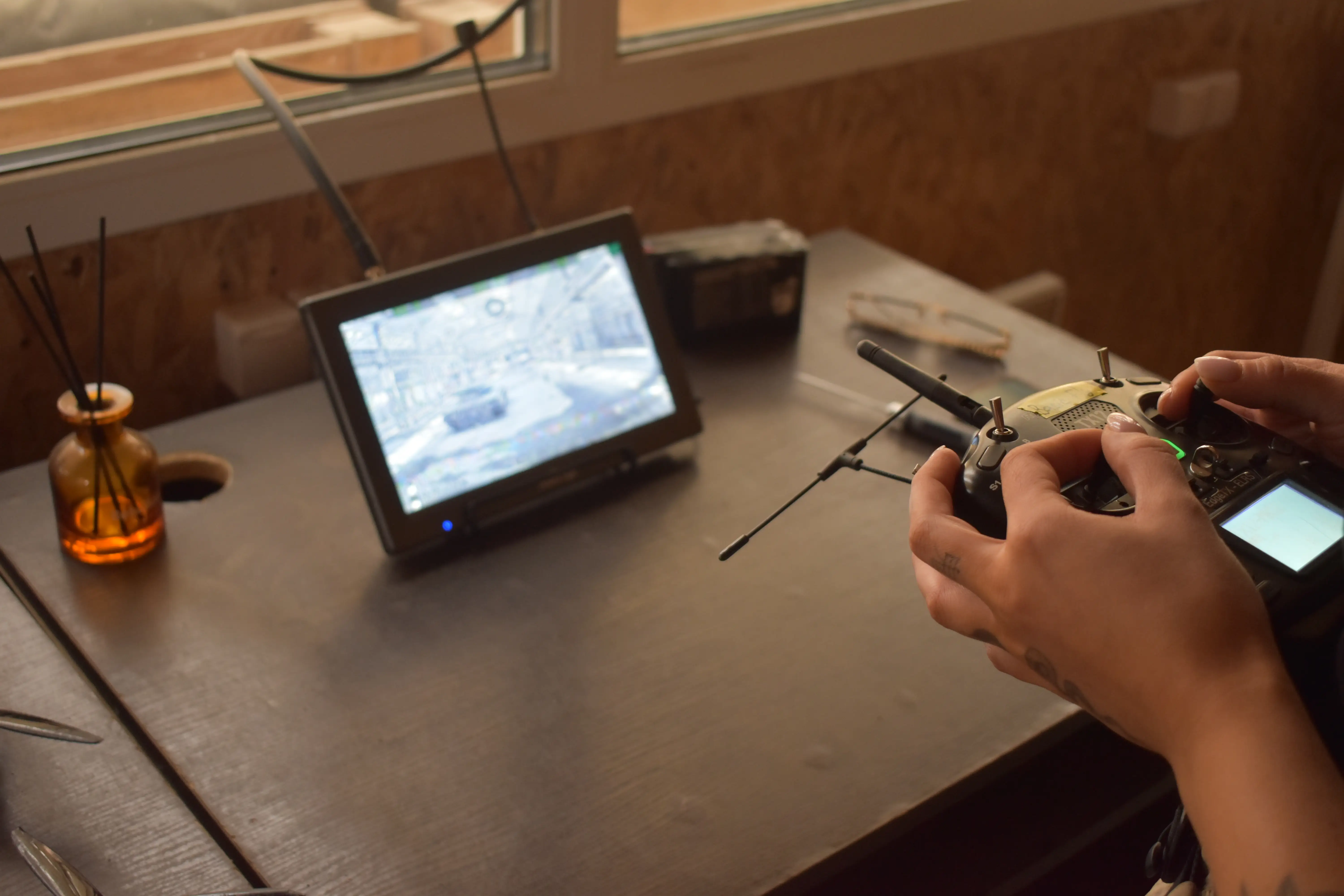 A student pilots a drone.