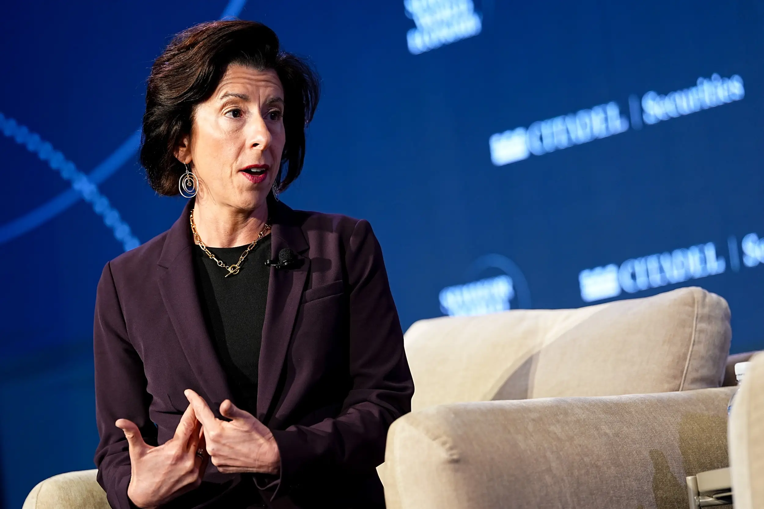 Gina Raimondo speaks during the Semafor World Economy Summit