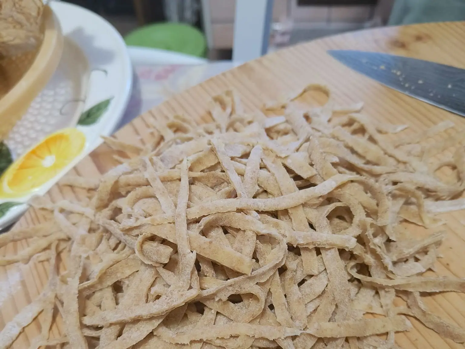Fresh pasta on a wood cutting board