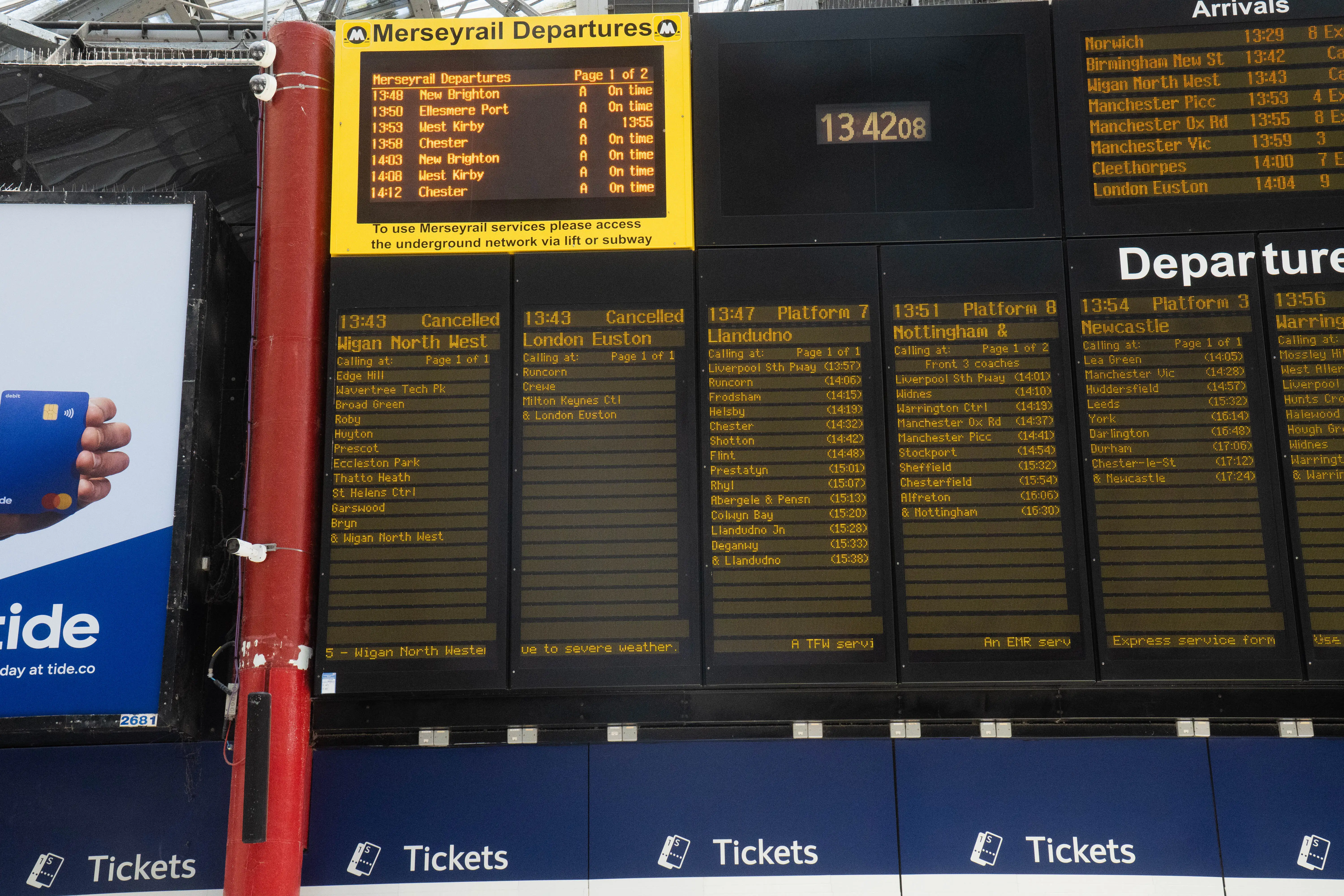 Canceled trains in Liverpool.
