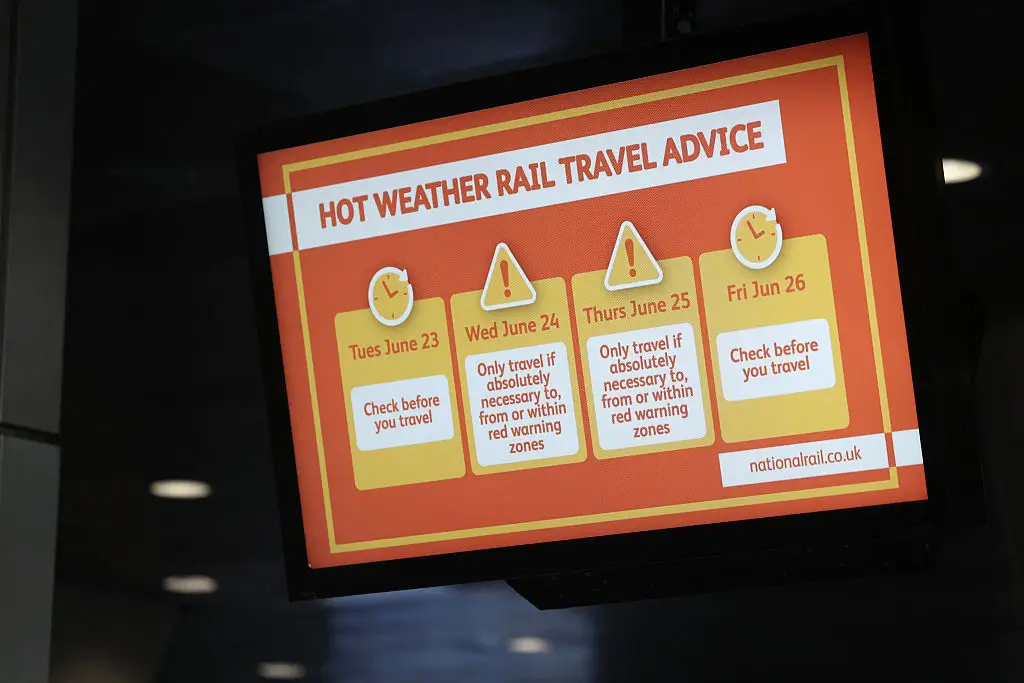 Hot weather rail travel advice at Kings Cross station.