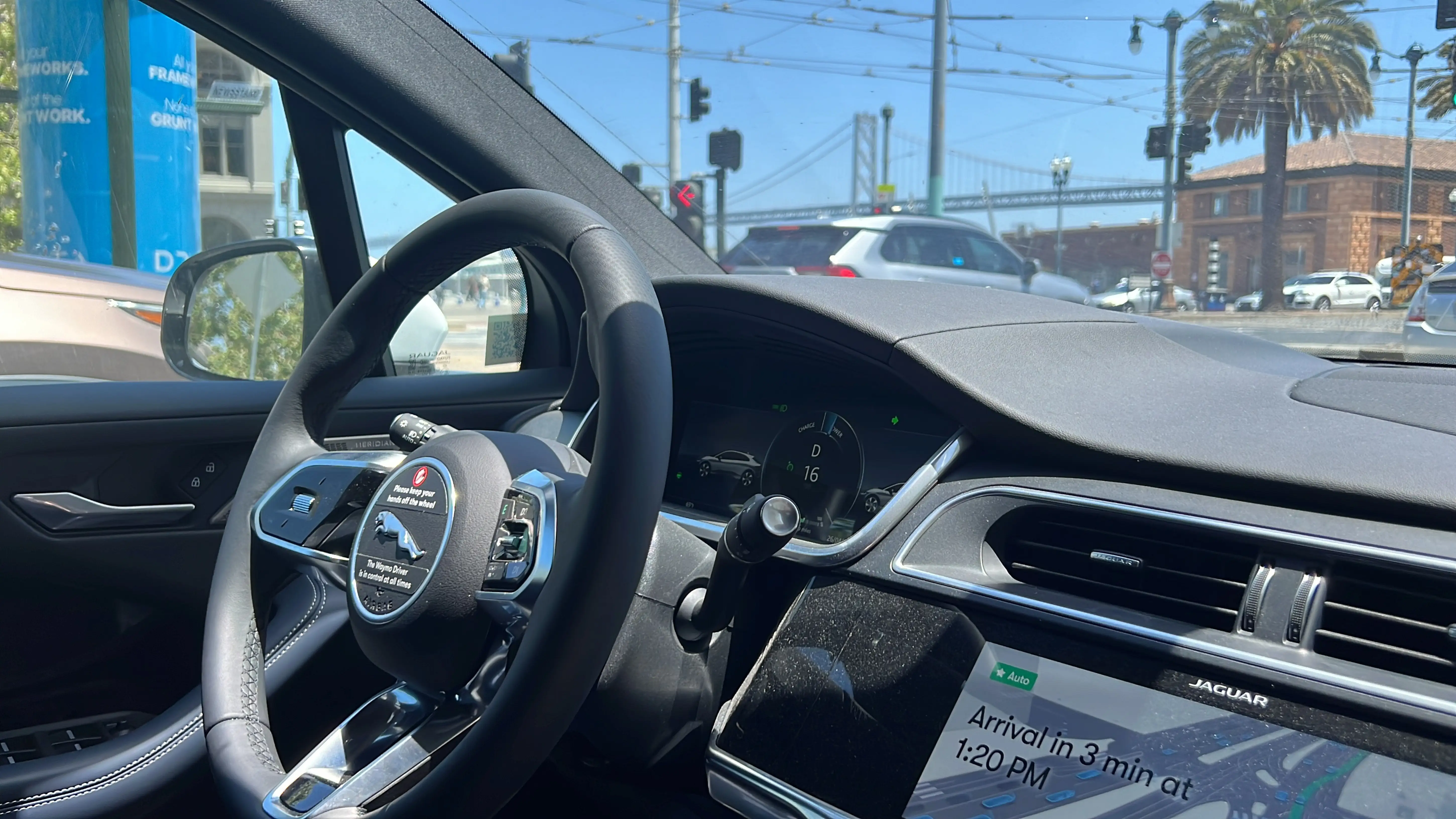 nterior view of a Waymo self driving car driving through downtown San Francisco, California in fully autonomous mode, June 7, 2024. (Photo by Smith Collection/Gado/Getty Images)