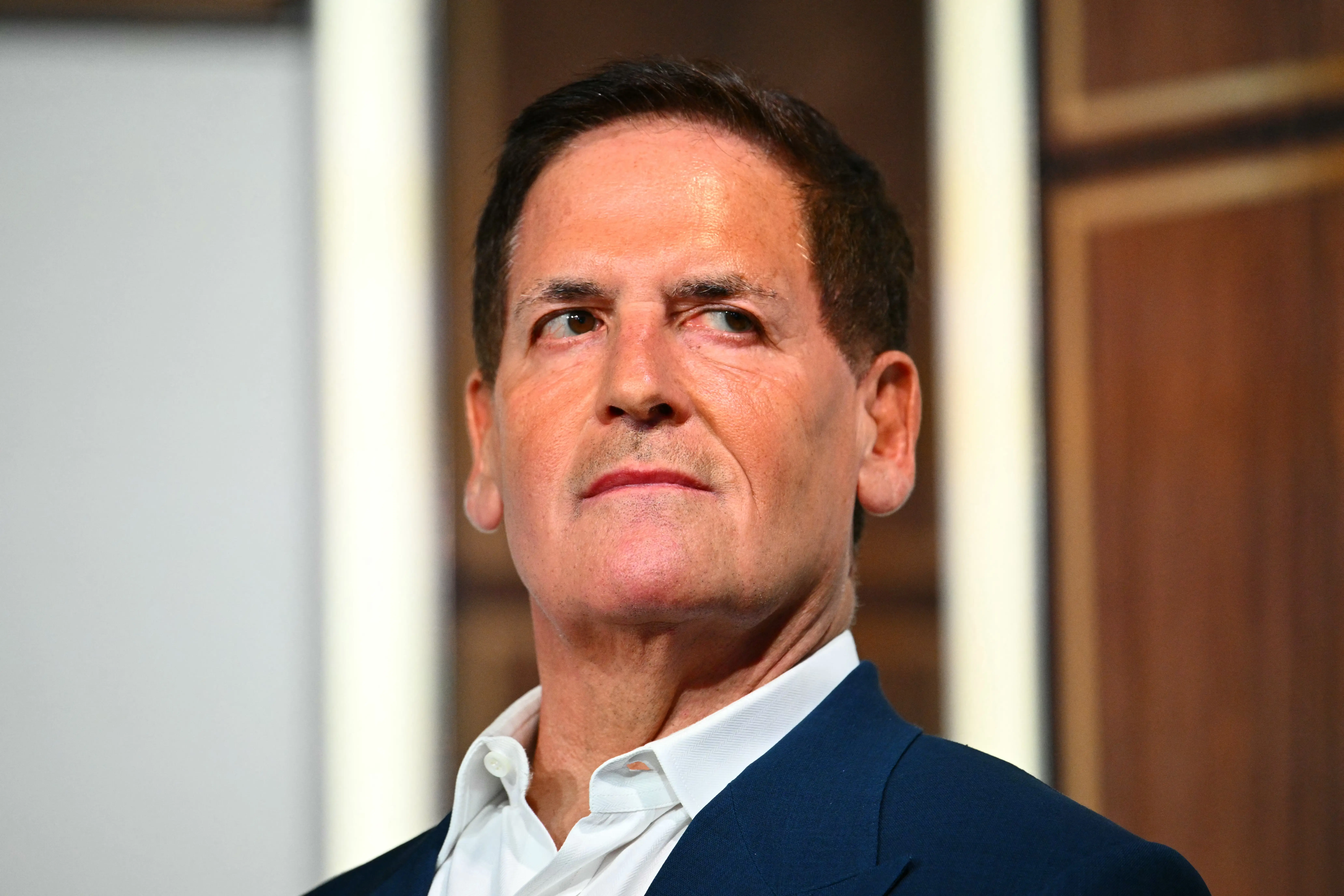US businessman Mark Cuban listens during a healthcare affordability event in the South Court Auditorium of The White House in Washington, DC, on May 18, 2026.