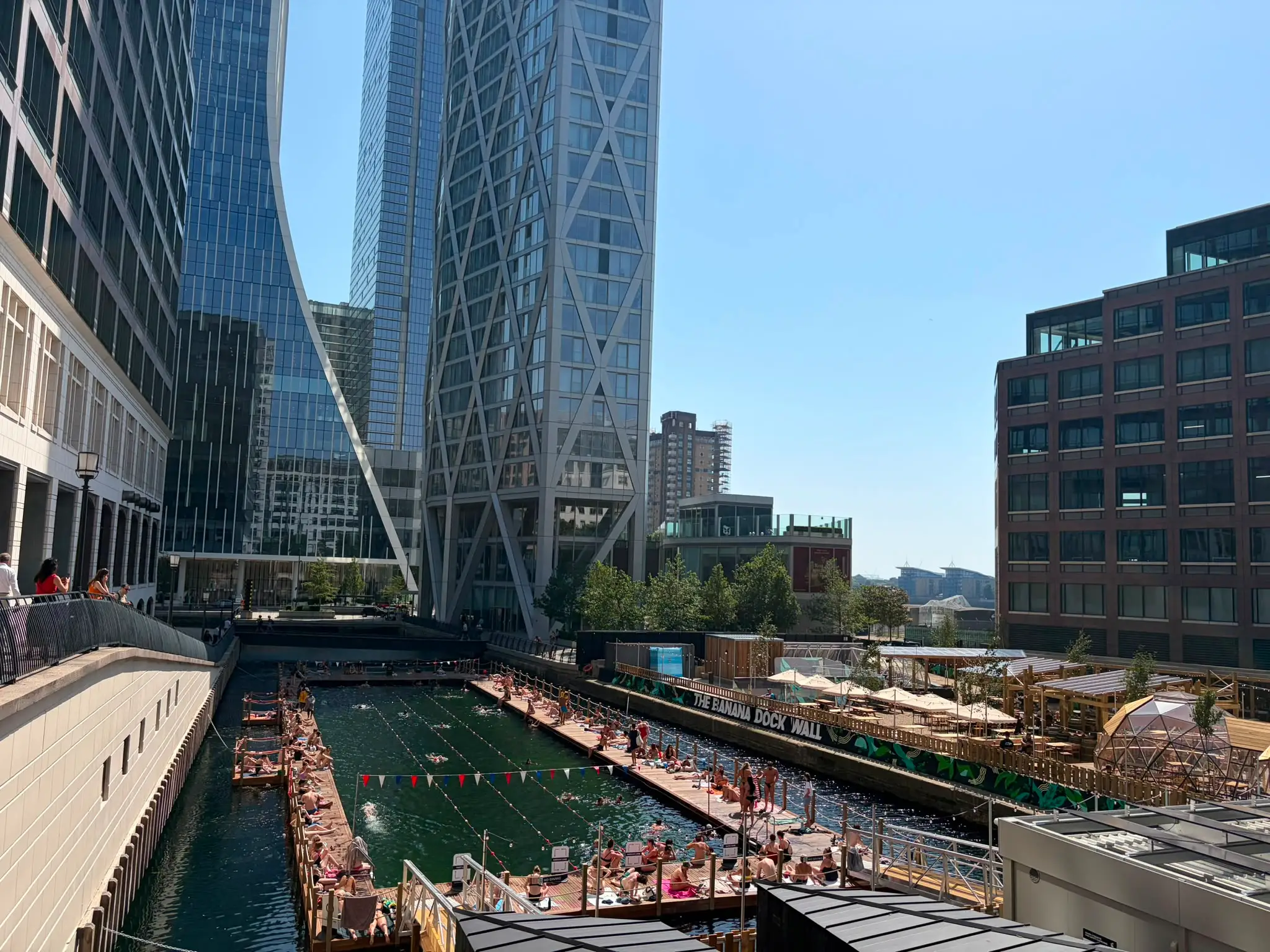 open air swimming pool in Canary Wharf
