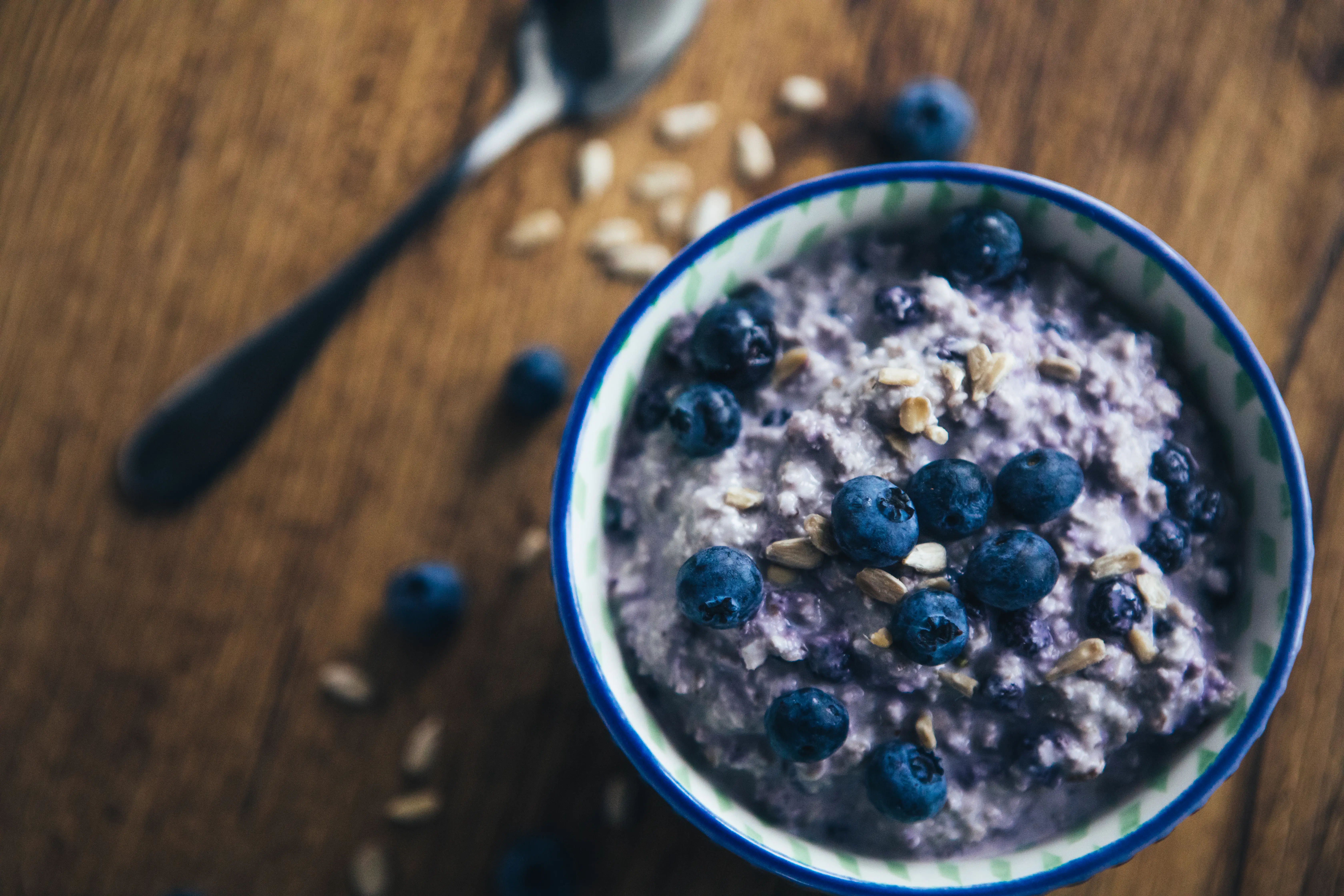 A bowl of blueberry oatmeal.