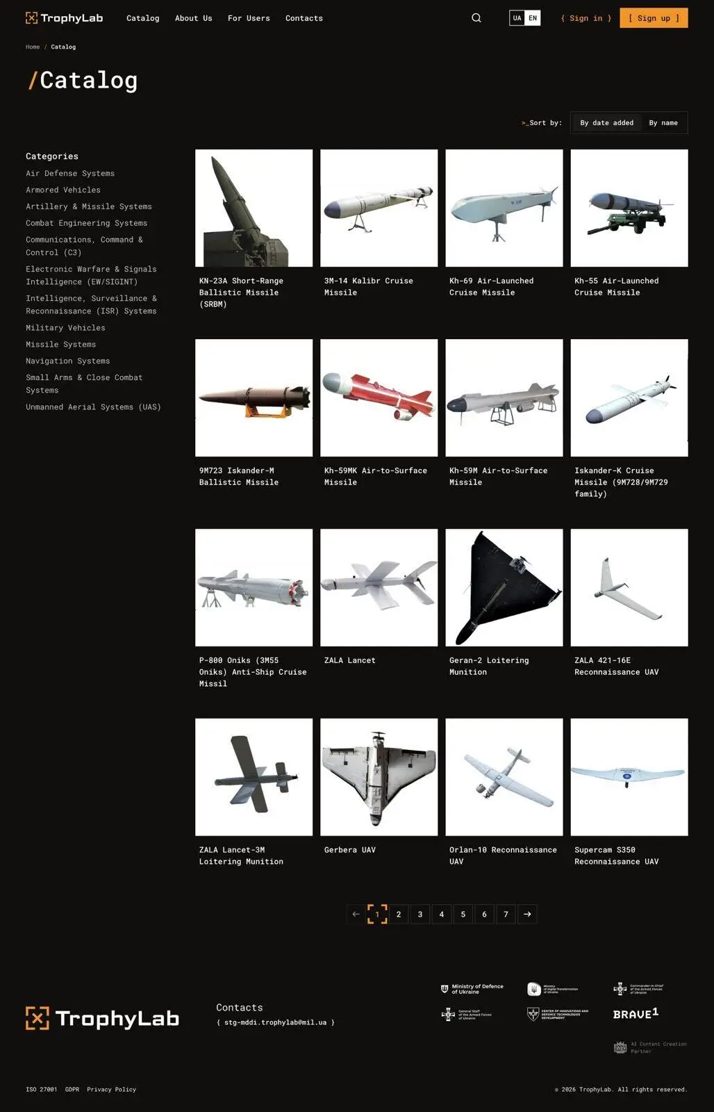 Russian weapons are displayed on the TrophyLab site.