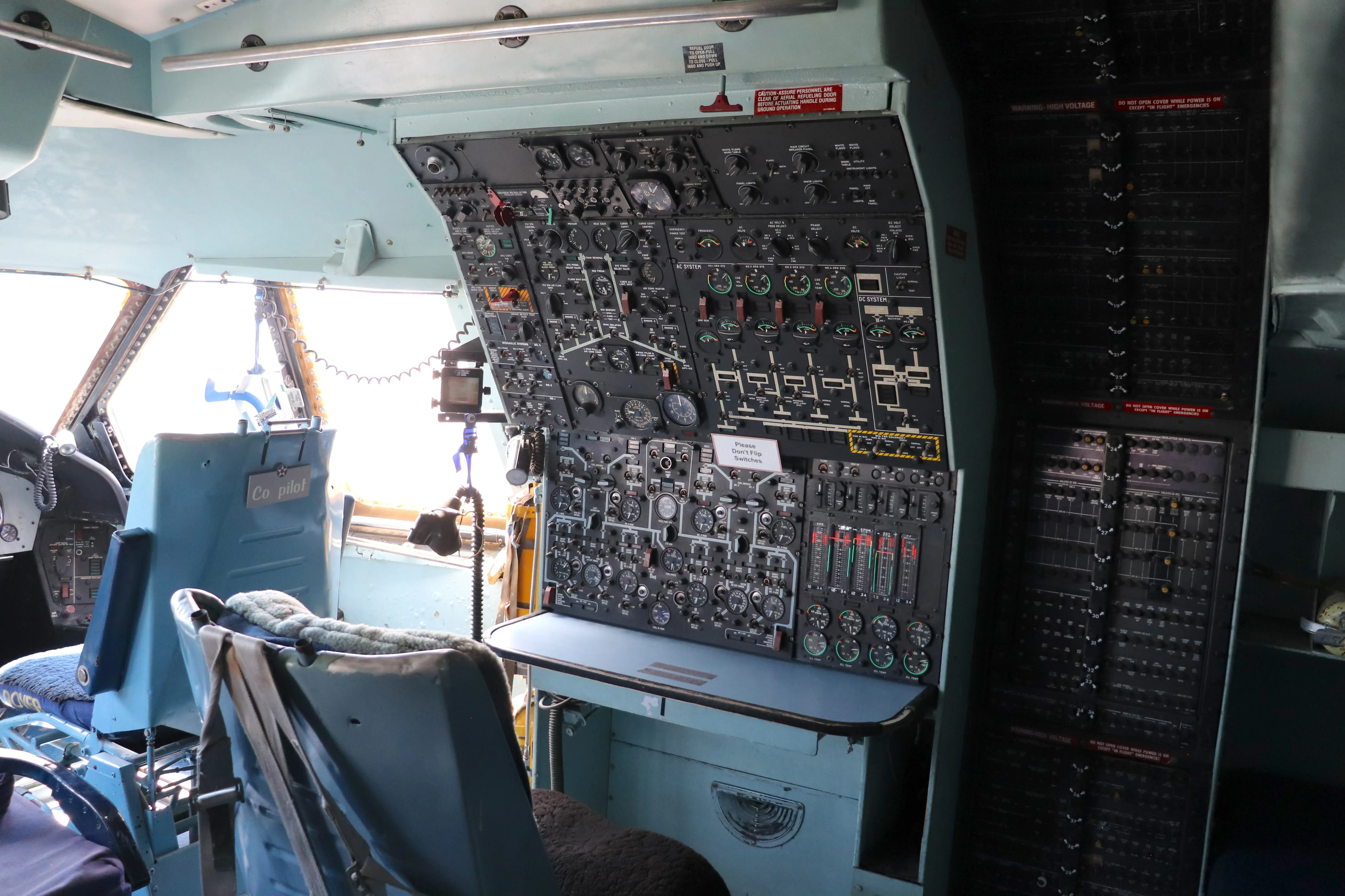 The flight engineer's seat in the C-141B.