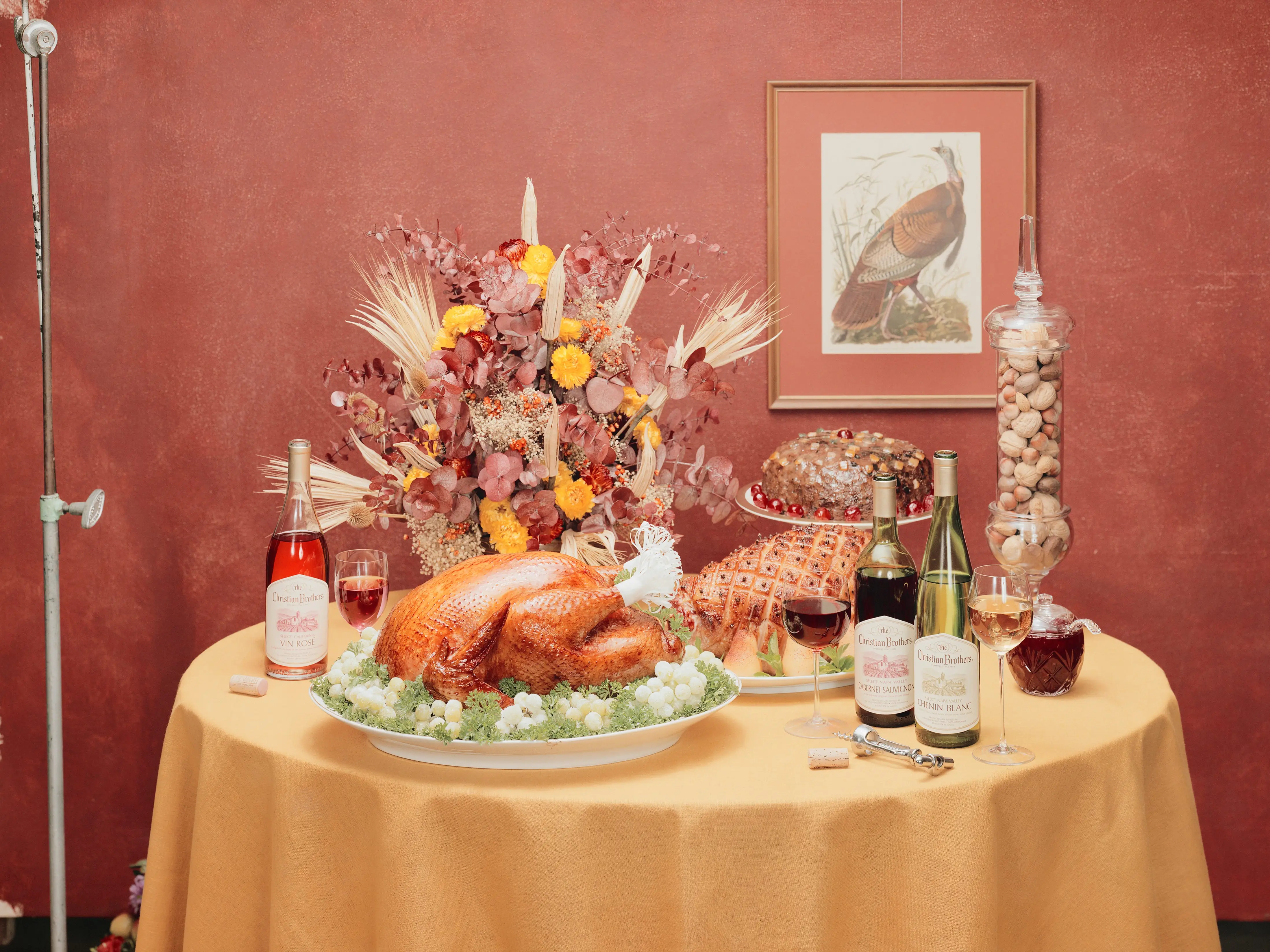 Thanksgiving dinner on a table from the 1960s