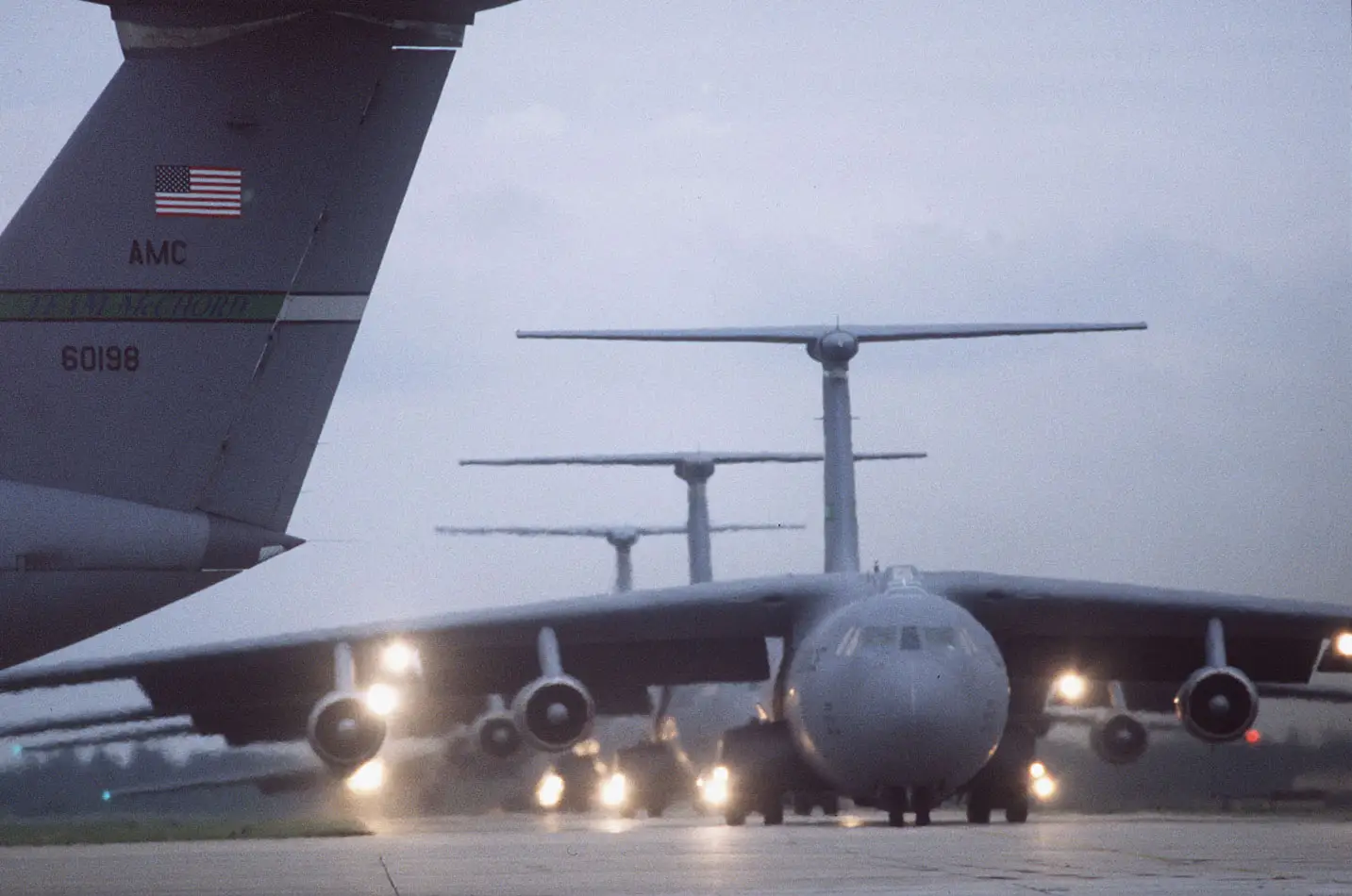 C-141B Starlifters lining up for takeoff in 1996.