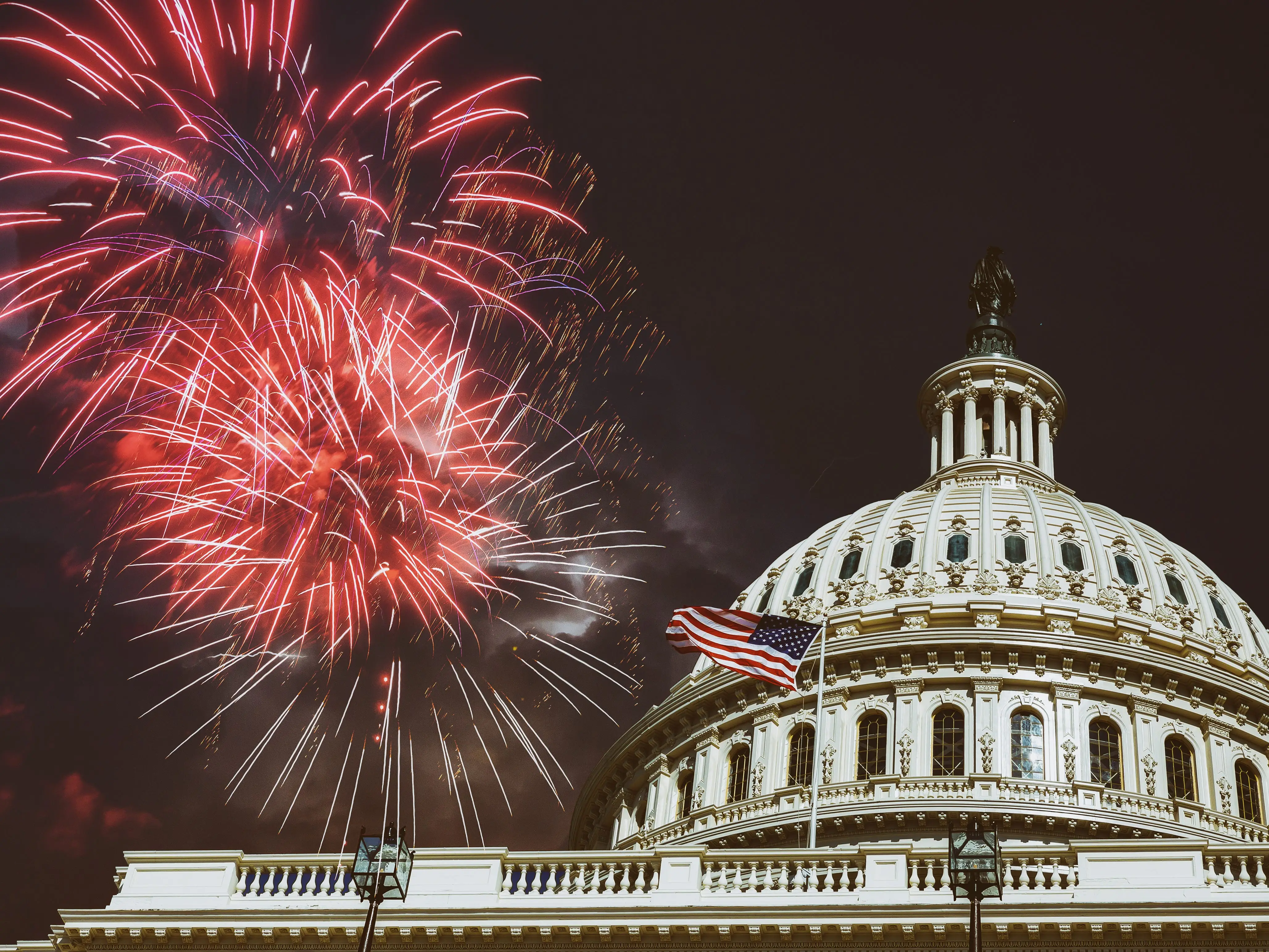 fireworks over the US Capitol Building