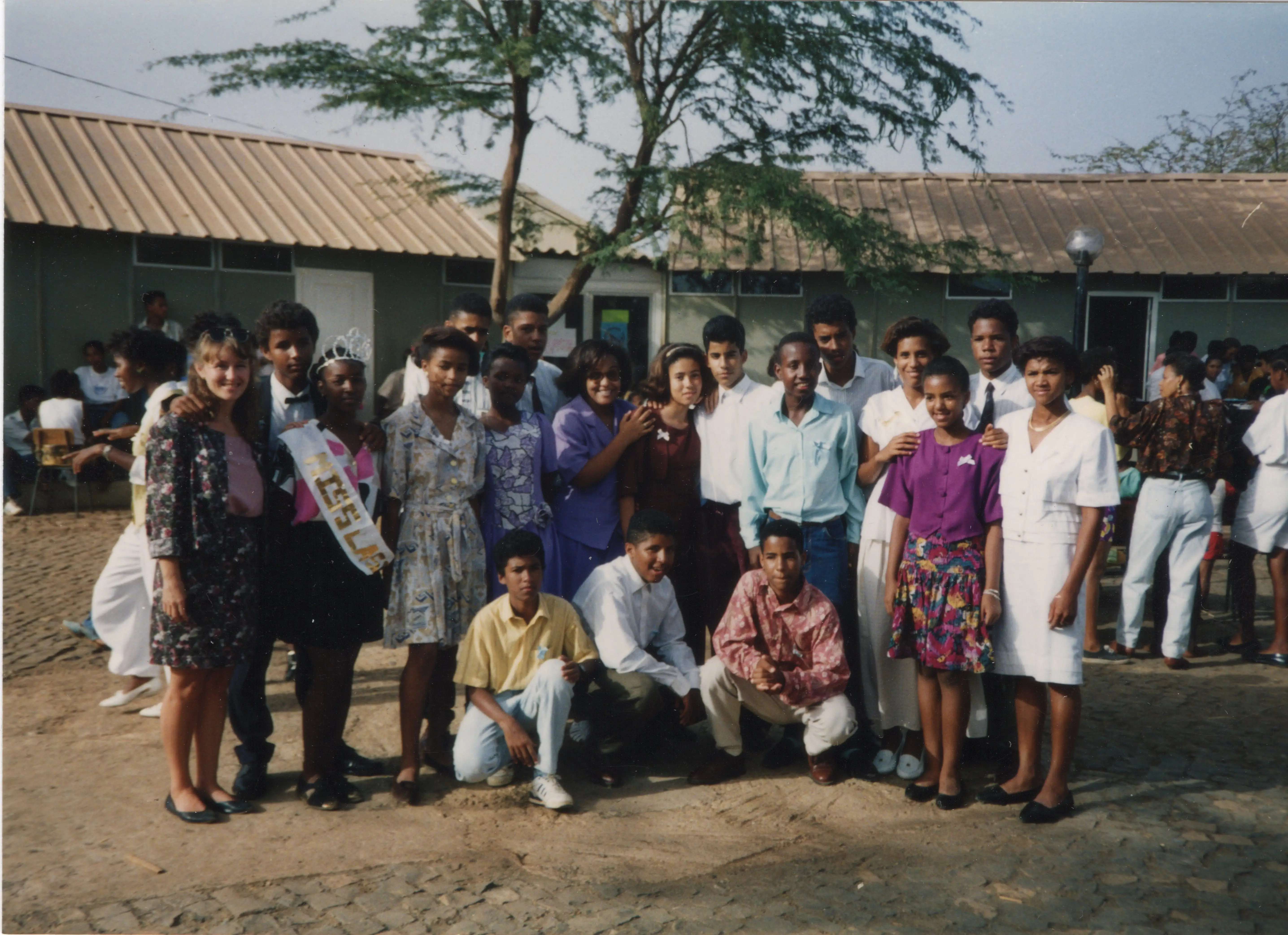 Jill Tucker with her students, June 1992, Praia, Cape Verde