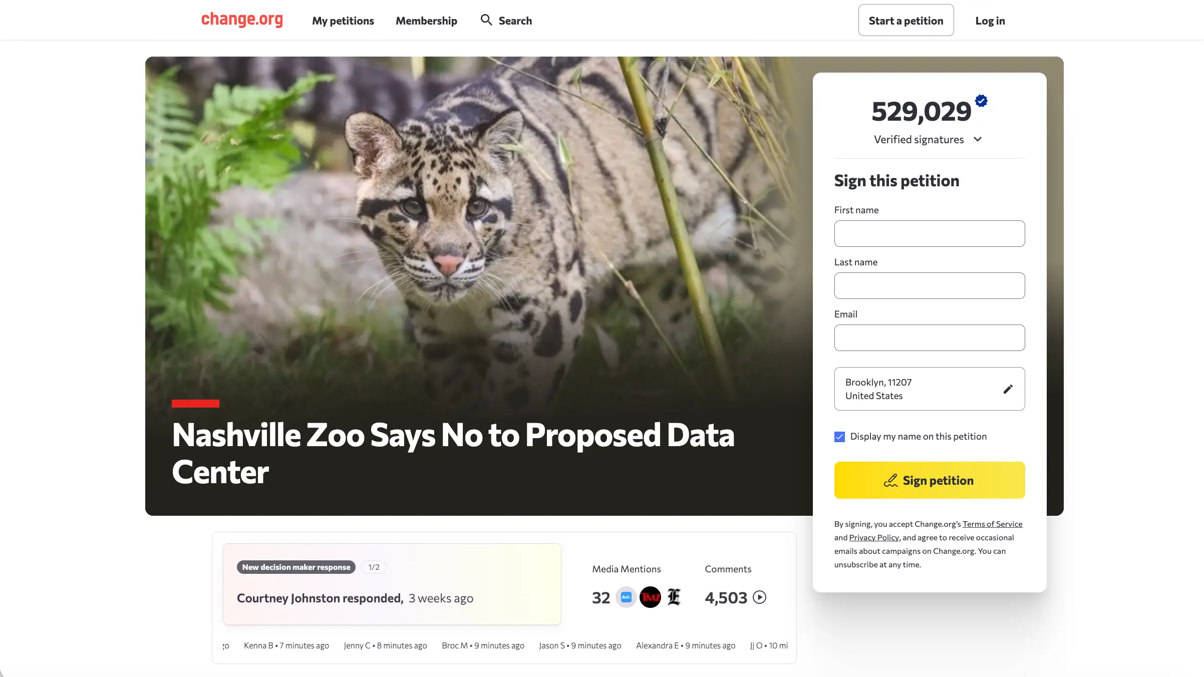 Petition opposing data center near the Nashville Zoo.
