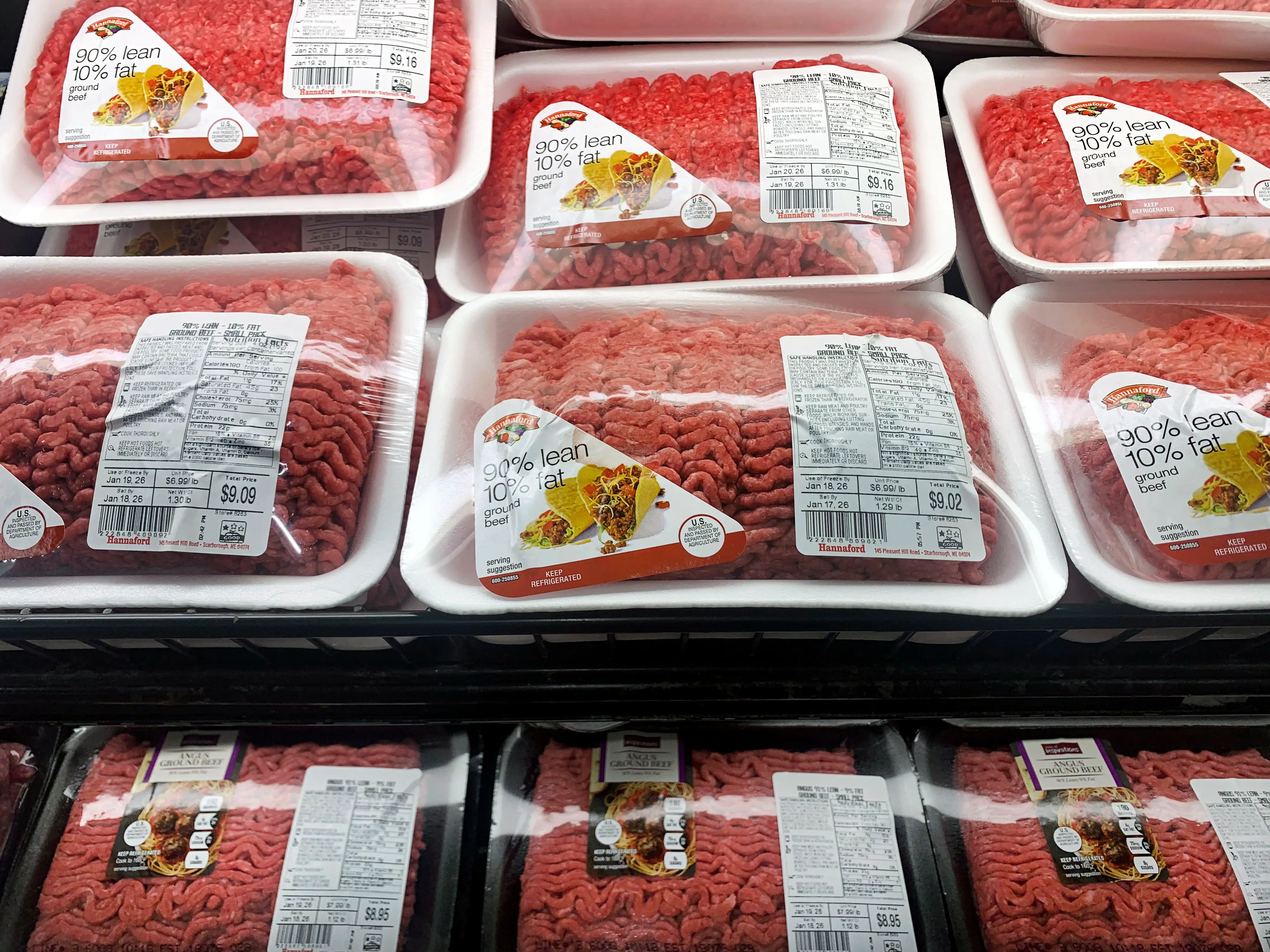 Packs of ground beef at grocery store