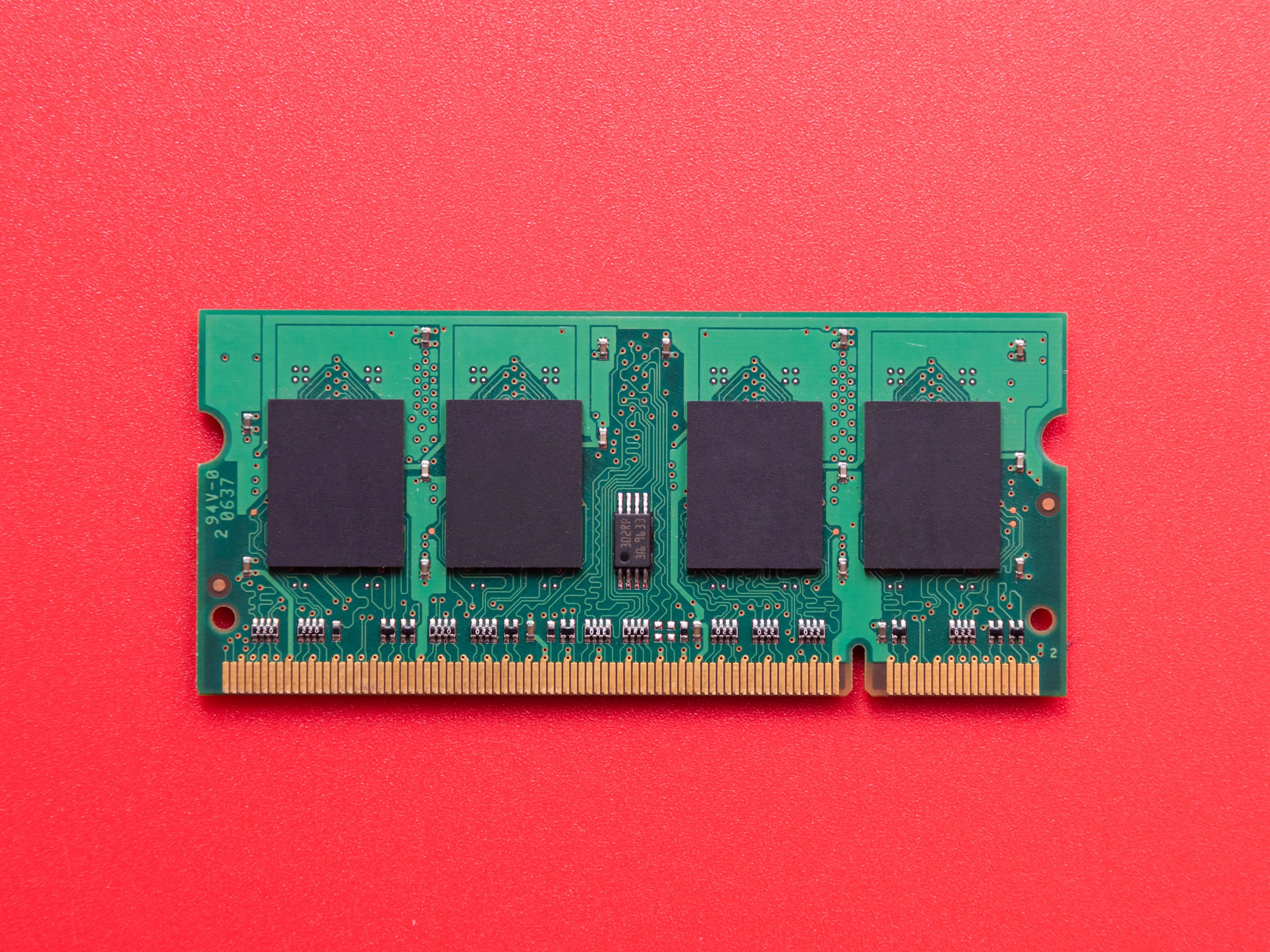 A RAM (random access memory) chip, commonly used in PCs.
