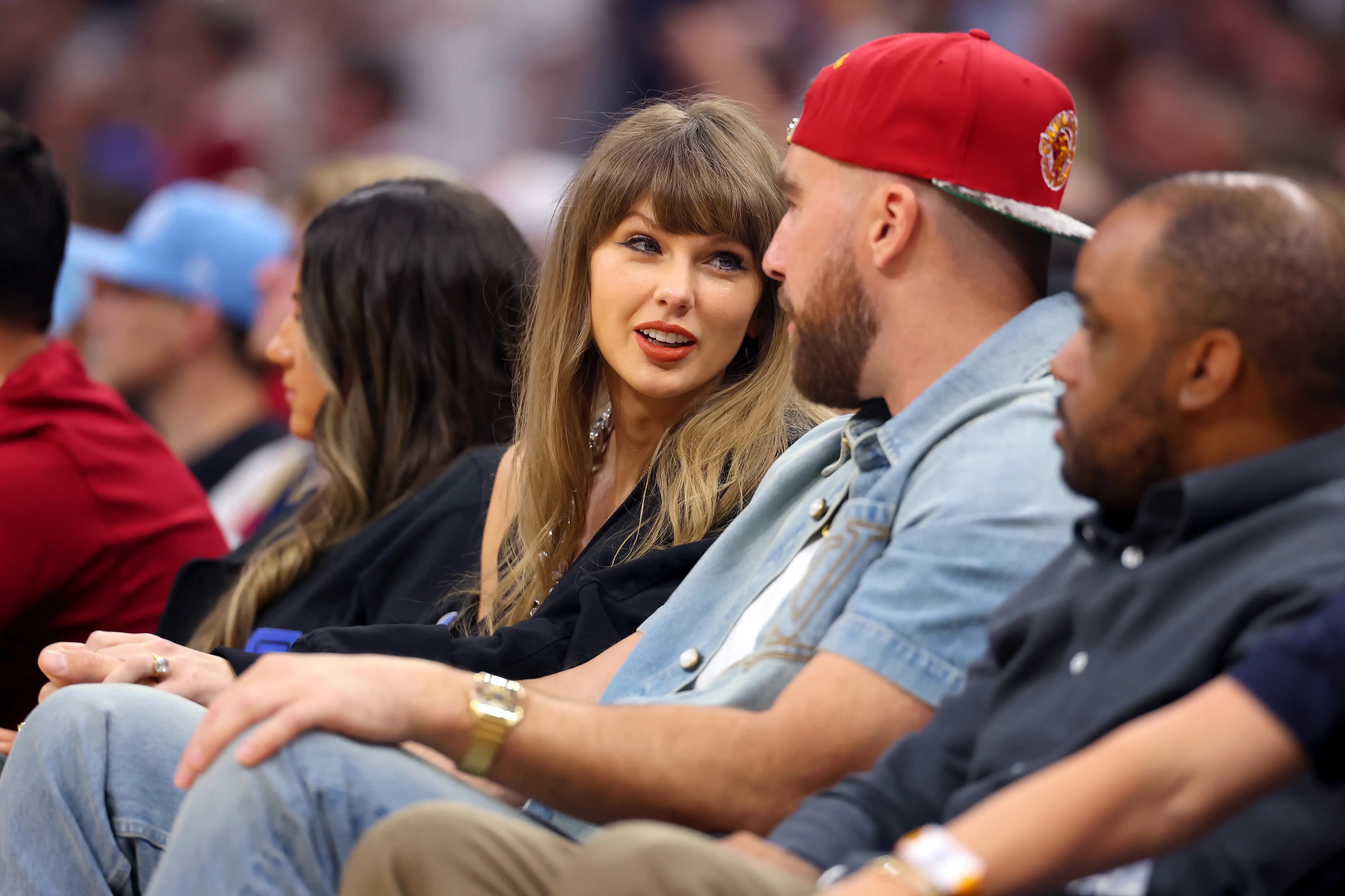 Taylor Swift and Travis Kelce watch the Knicks beat the Cavaliers at Rocket Arena in Cleveland.