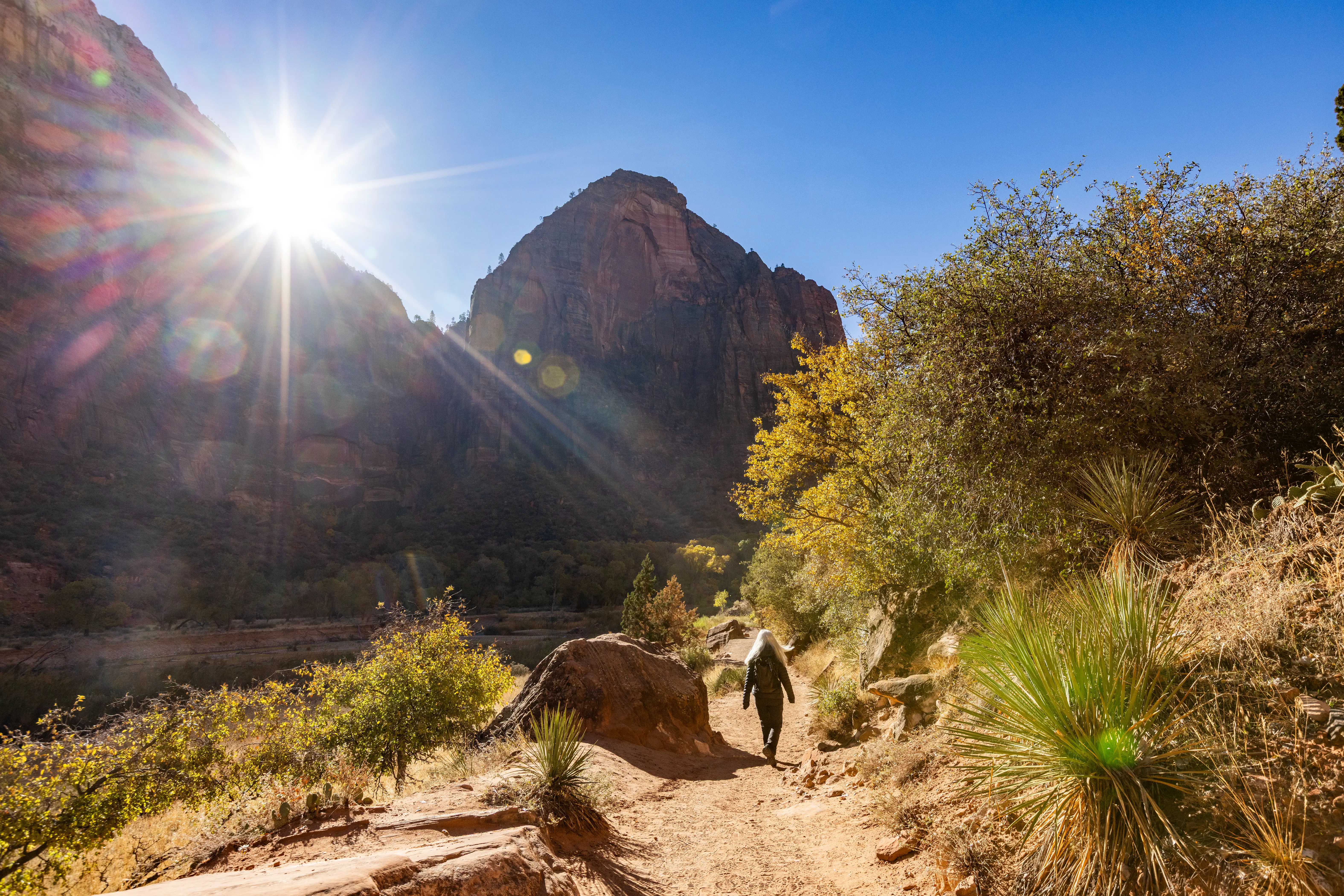 Person walking in Utah near Angels Landing