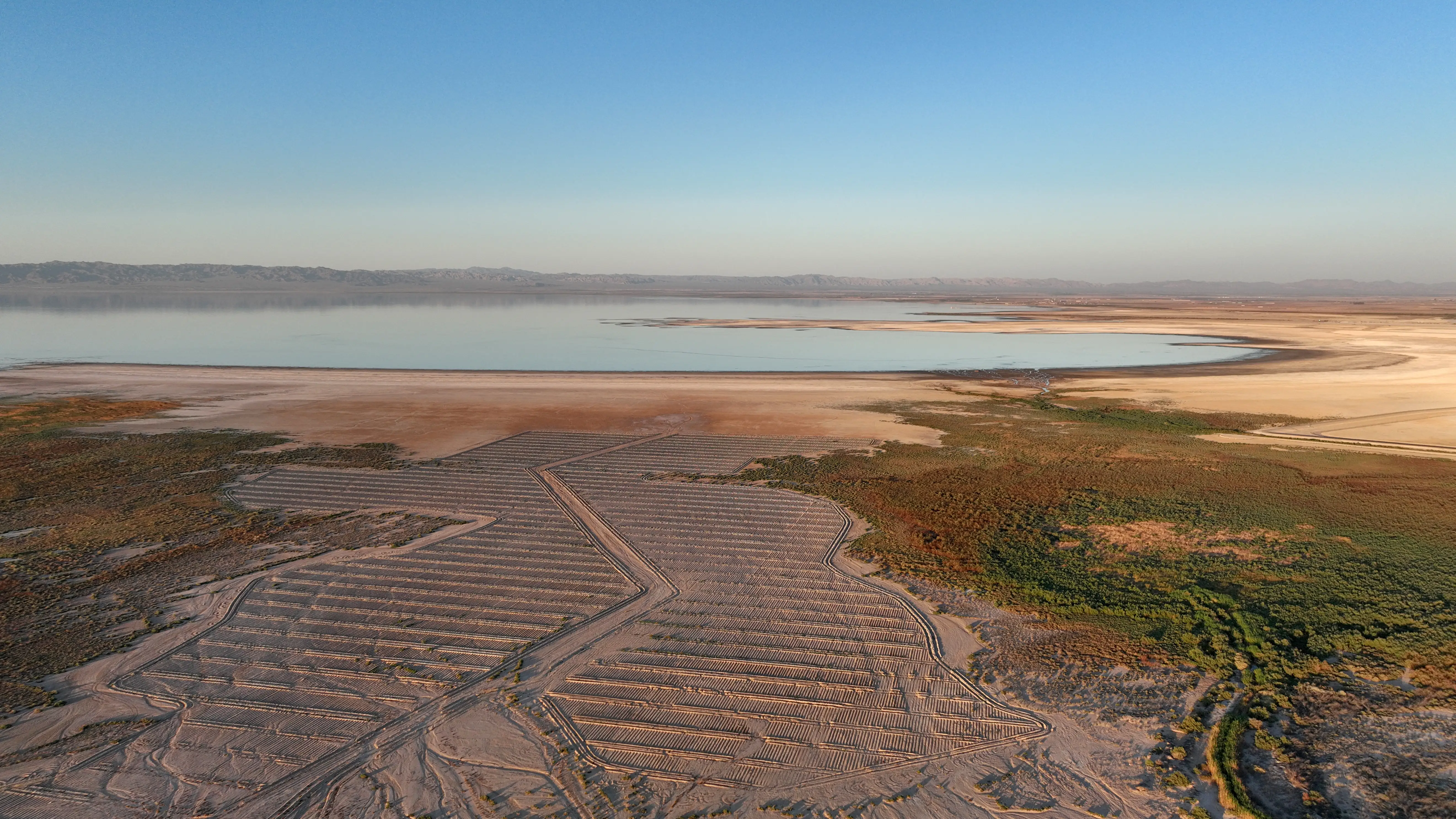 An aerial view of the shrinking Salton Sea