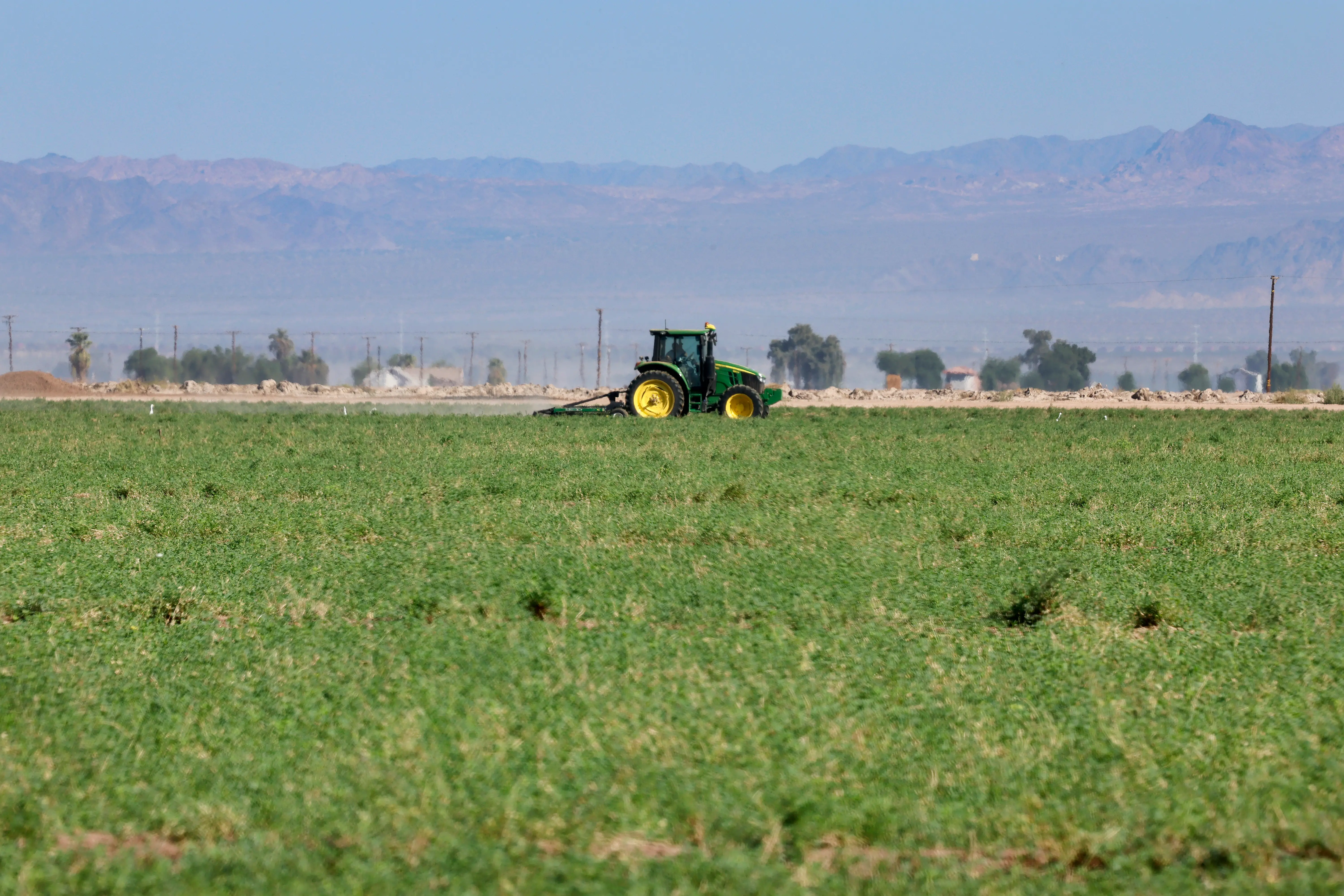 A farm field and tractor.