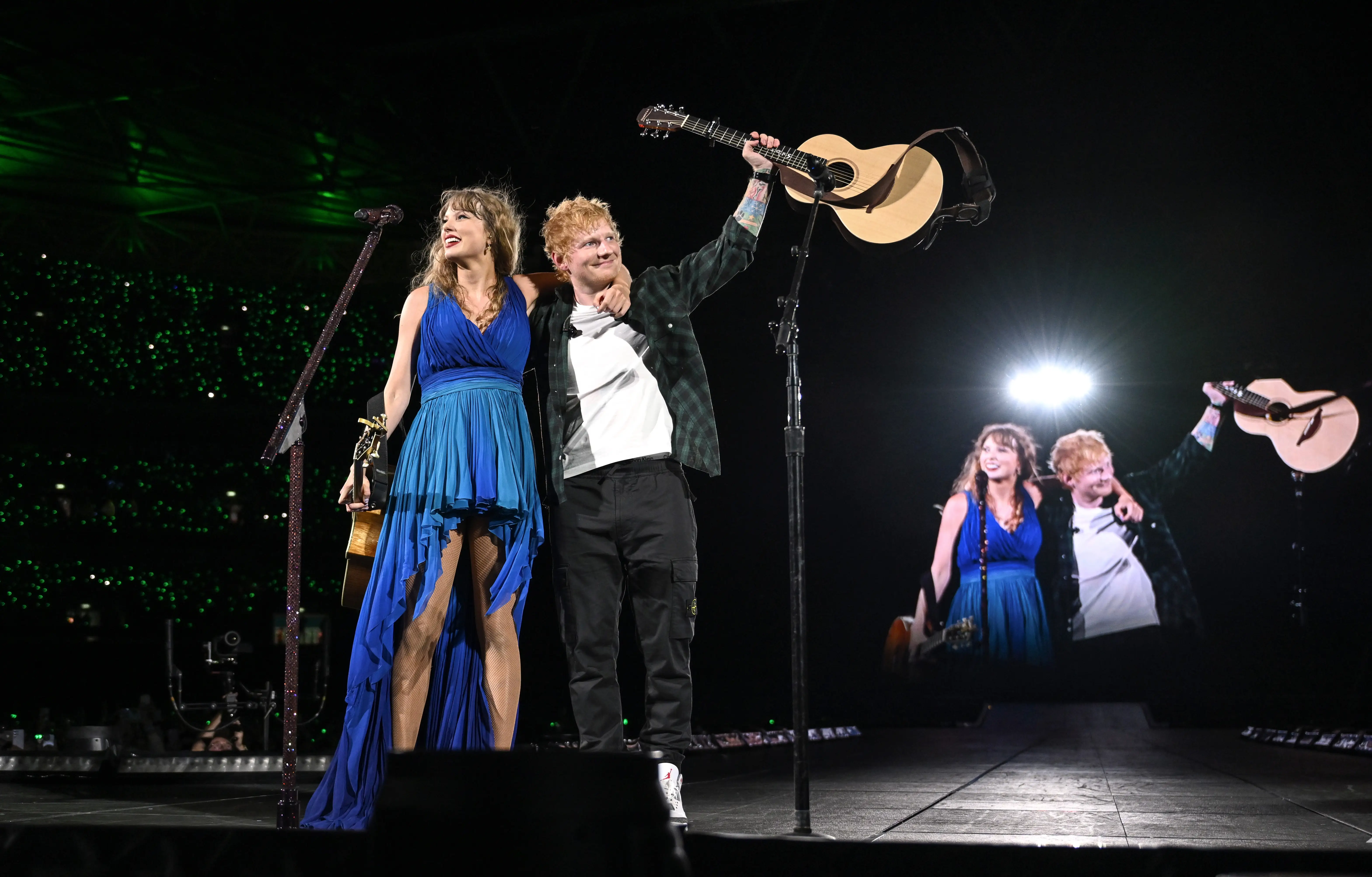 Ed Sheeran and Taylor Swift on stage at Eras Tour