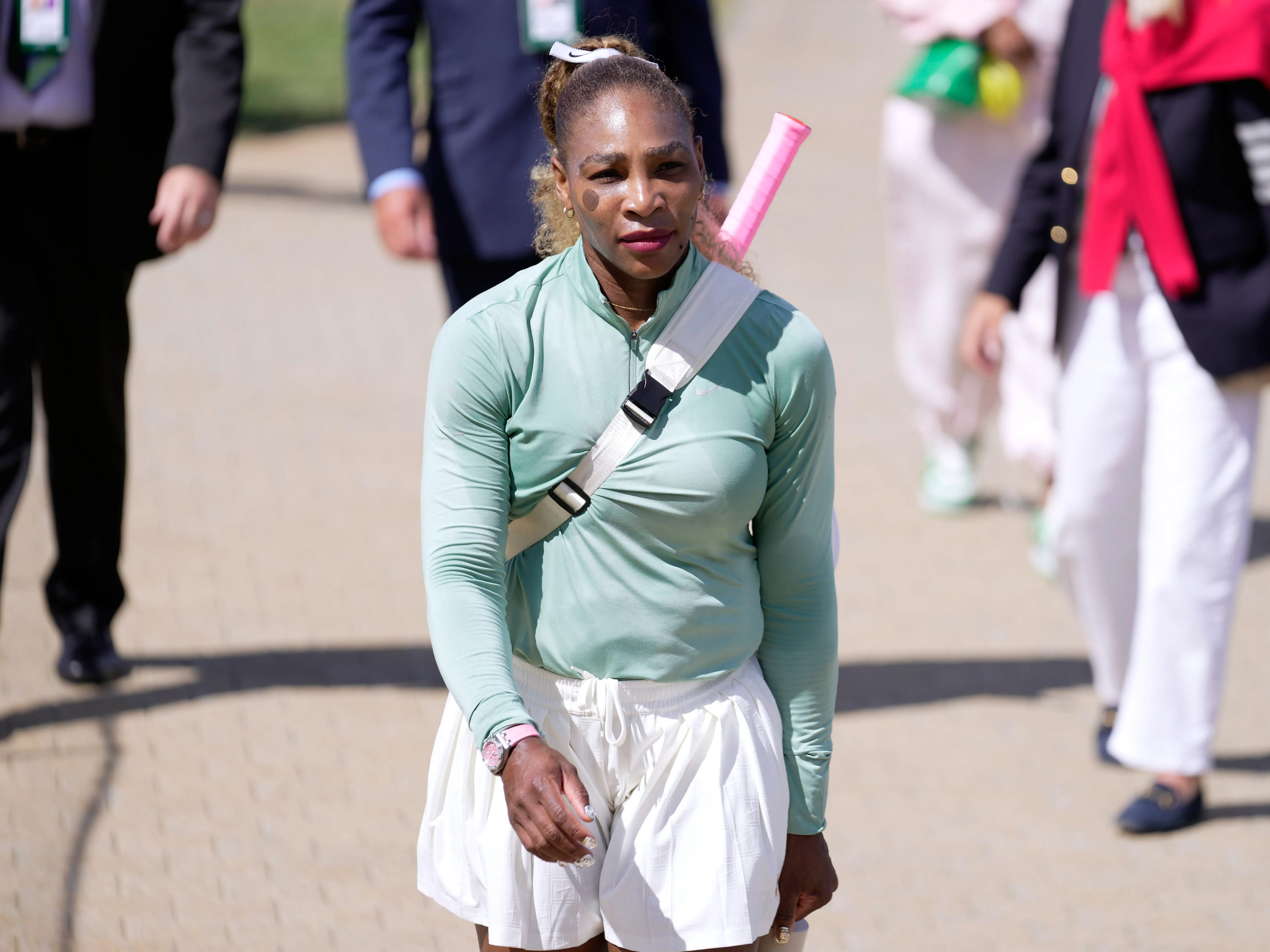 Serena Williams leaves a practice at Wimbledon 2026.