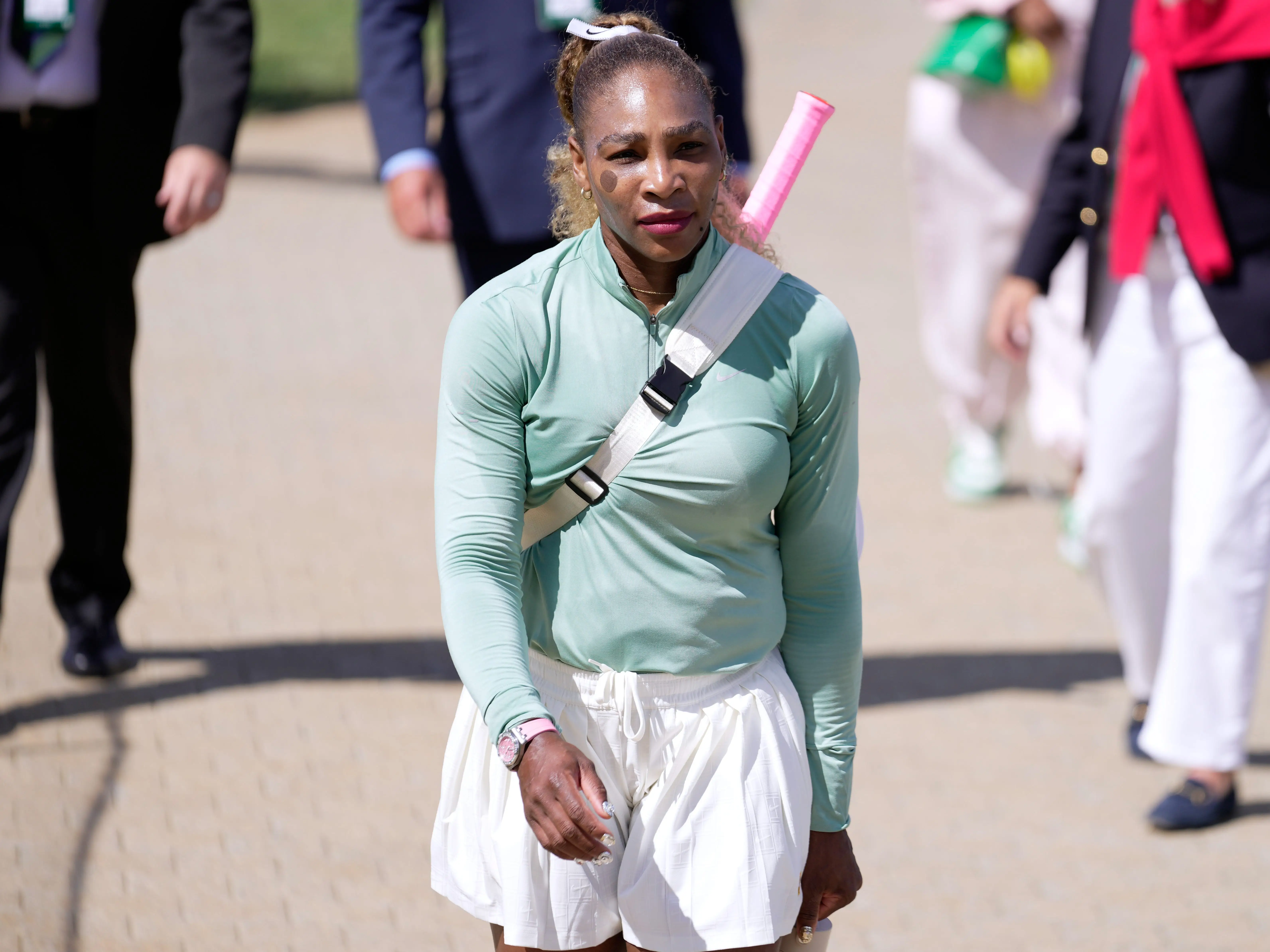 Serena Williams leaves a practice at Wimbledon 2026.
