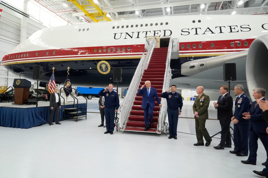 Trump visits new Air Force One, a luxury gift from Qatar that will soon fly him