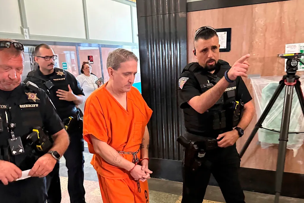 Oklahoma County Sheriff's deputies lead longtime death row inmate Richard Glossip to a courtroom on June 9, 2025, at the Oklahoma County Courthouse in Oklahoma City.