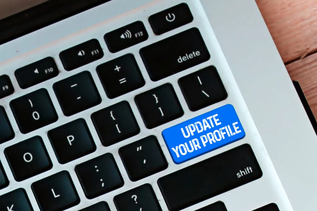Laptop keyboard with update your profile button