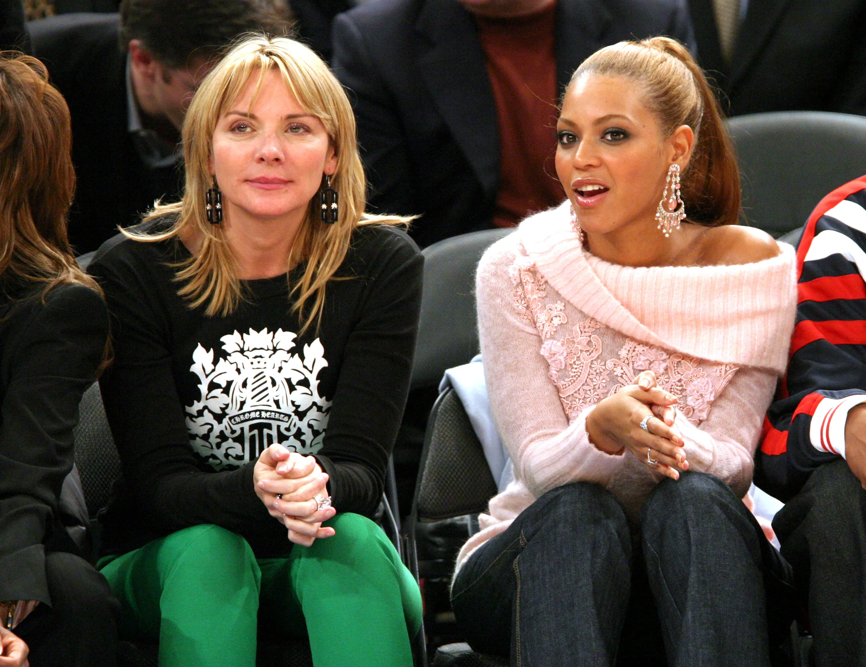 Kim Cattrall and Beyonce Knowles during Celebrities Attend Houston Rockets vs. New York Knicks Game at Madison Square Garden in New York City.