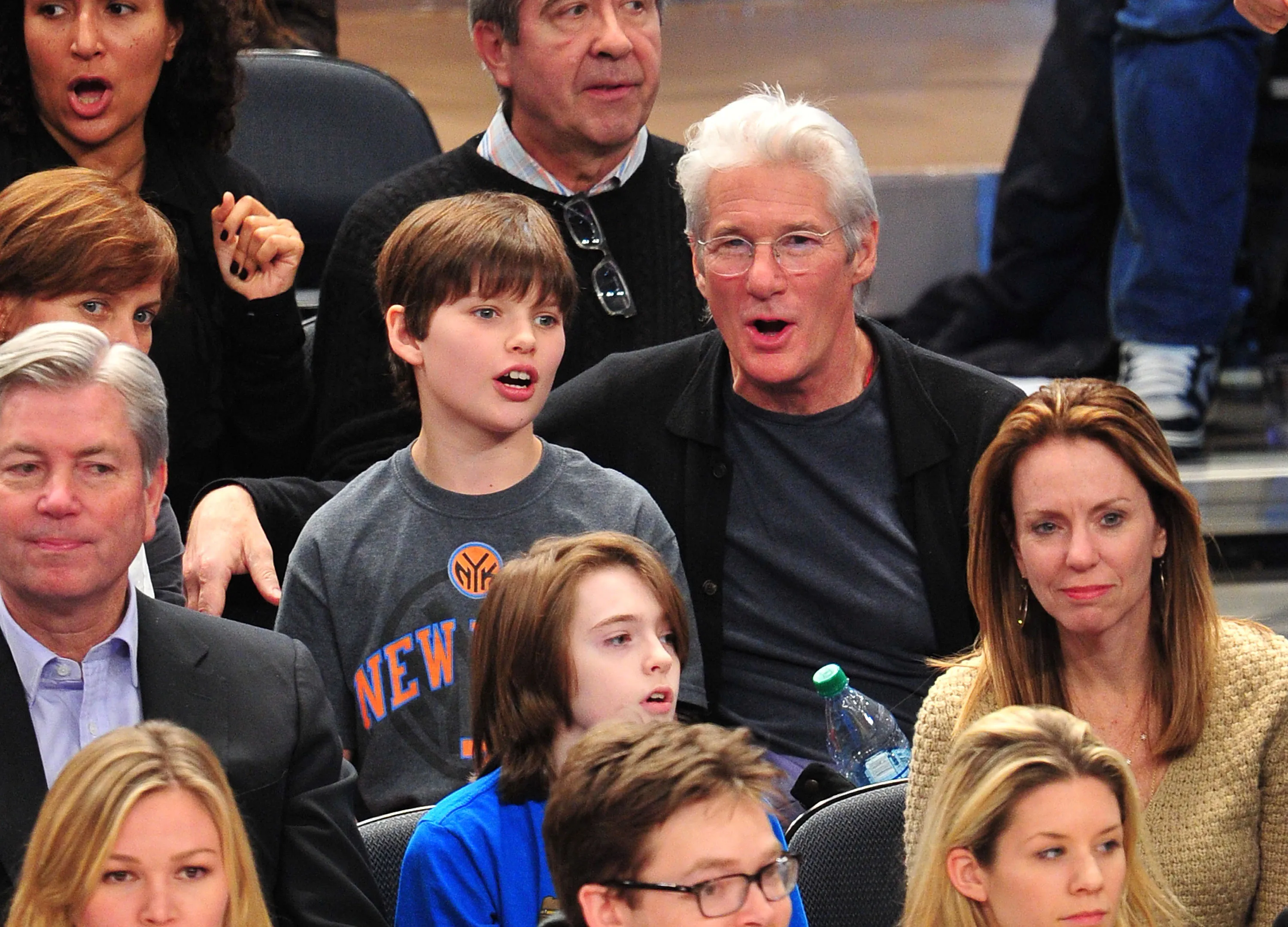 Homer James Gere and Richard Gere attend the Chicago Bulls VS New York Knicks at Madison Square Garden on February 2, 2012 in New York City.