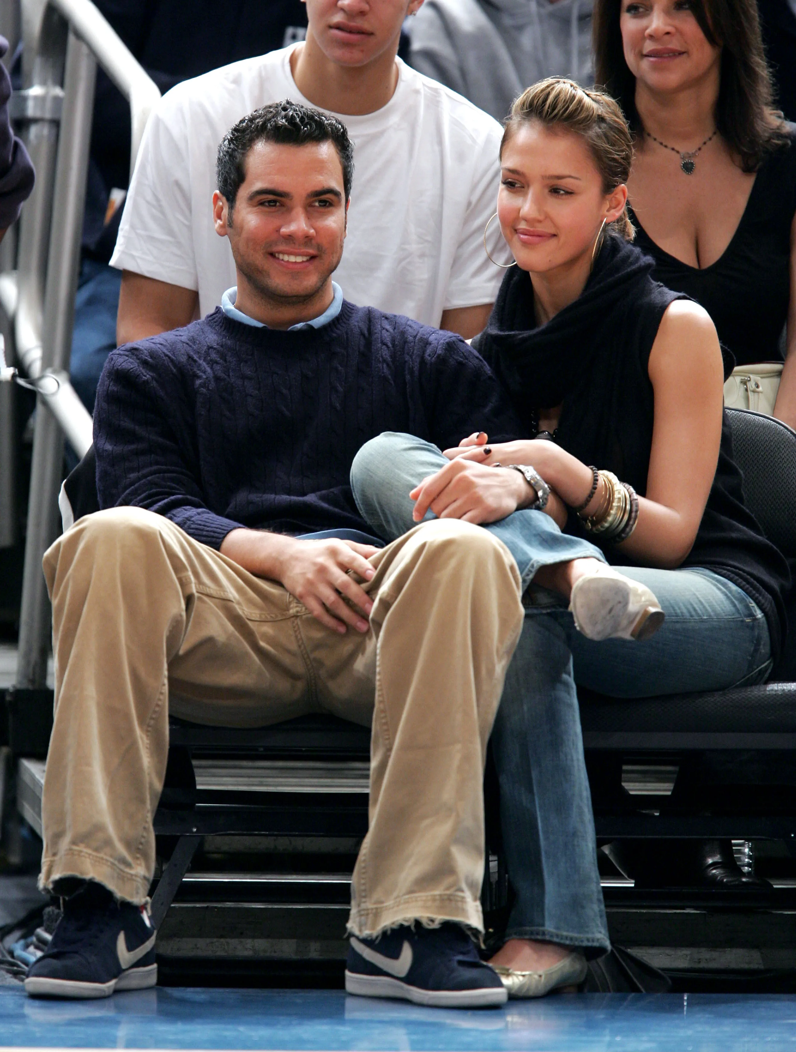 Cash Warren and Jessica Alba during Celebrities Attend Golden State Warriors vs New York Knicks Game - November 6, 2005 at Madison Square Garden in New York