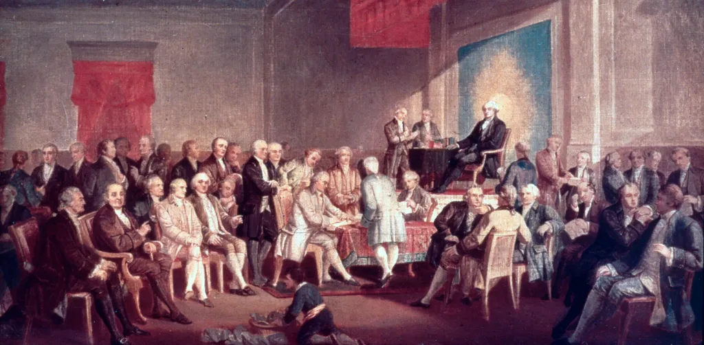Illustration of the signing of the Declaration of Independence.