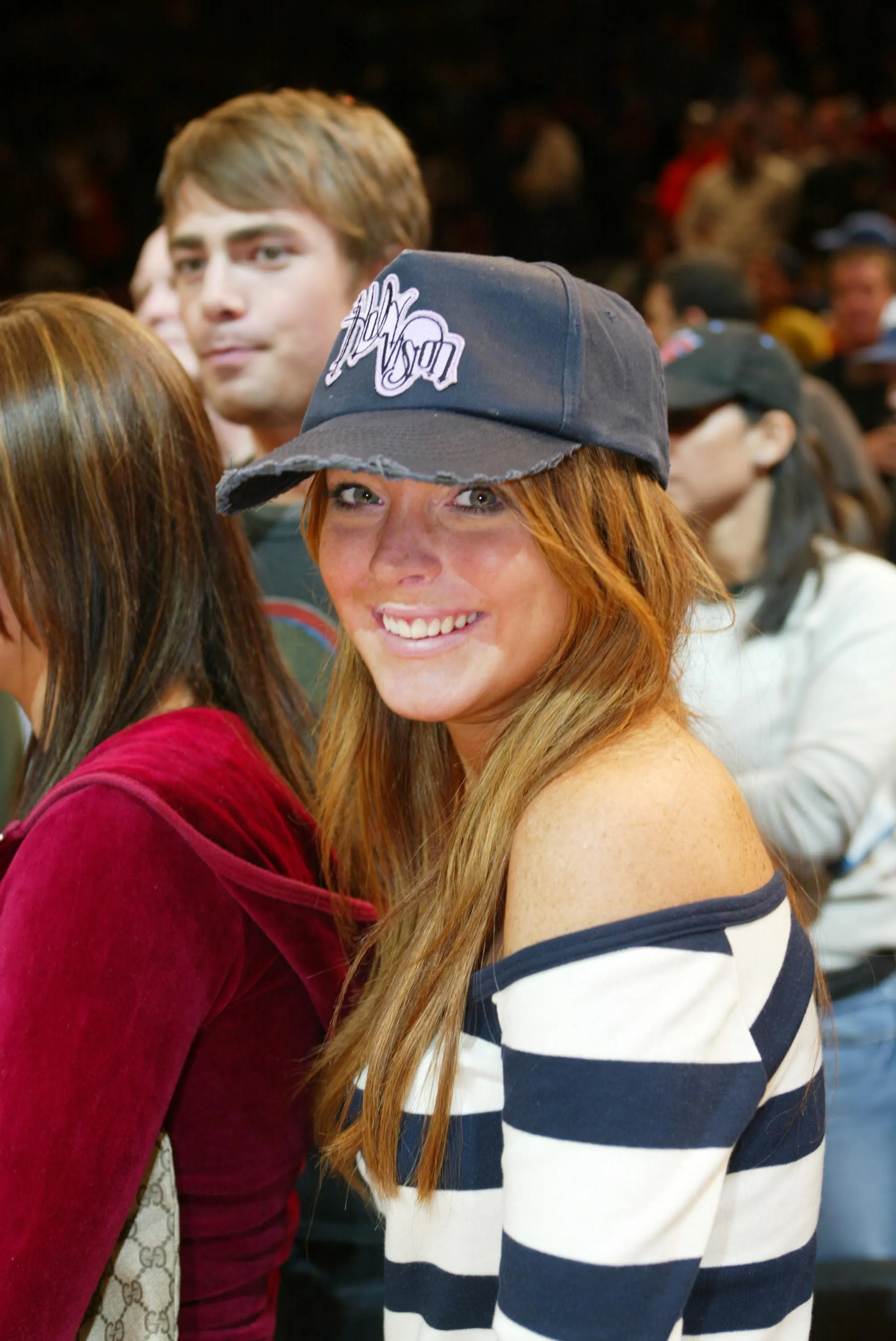 Lindsay Lohan sits courtside during Game four of the Eastern Conference Quarterfinals of the 2004 NBA Playoffs between the New York Knicks and the New Jersey Nets on April 25, 2004 at Madison Square Garden in New York City.