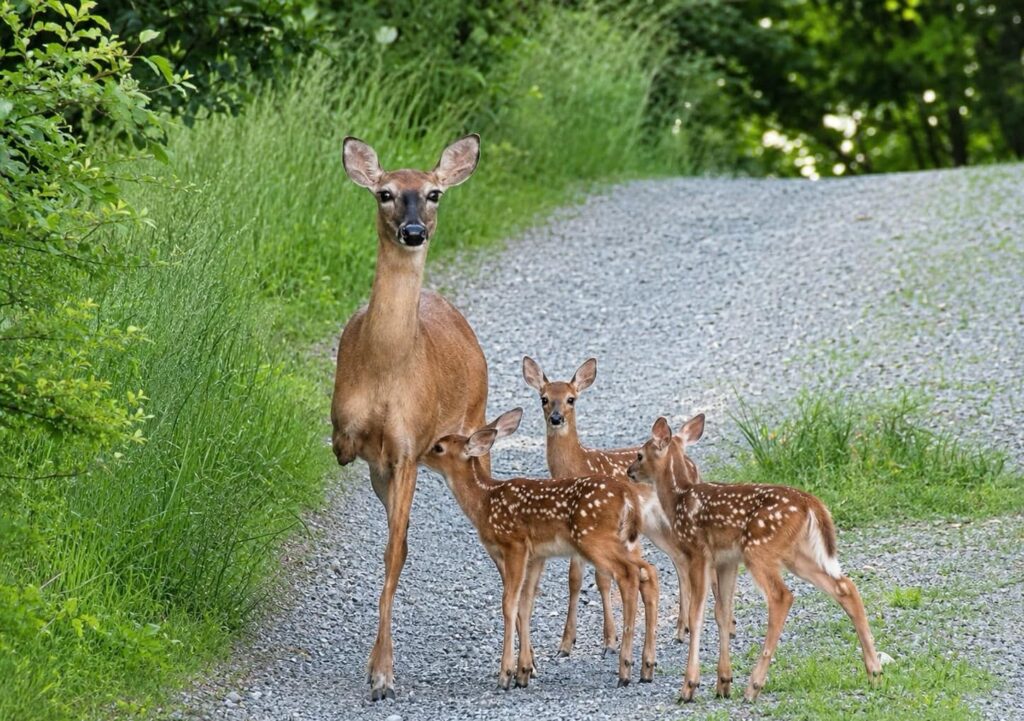 This photo of a three-legged deer and her adopted babies is going viral