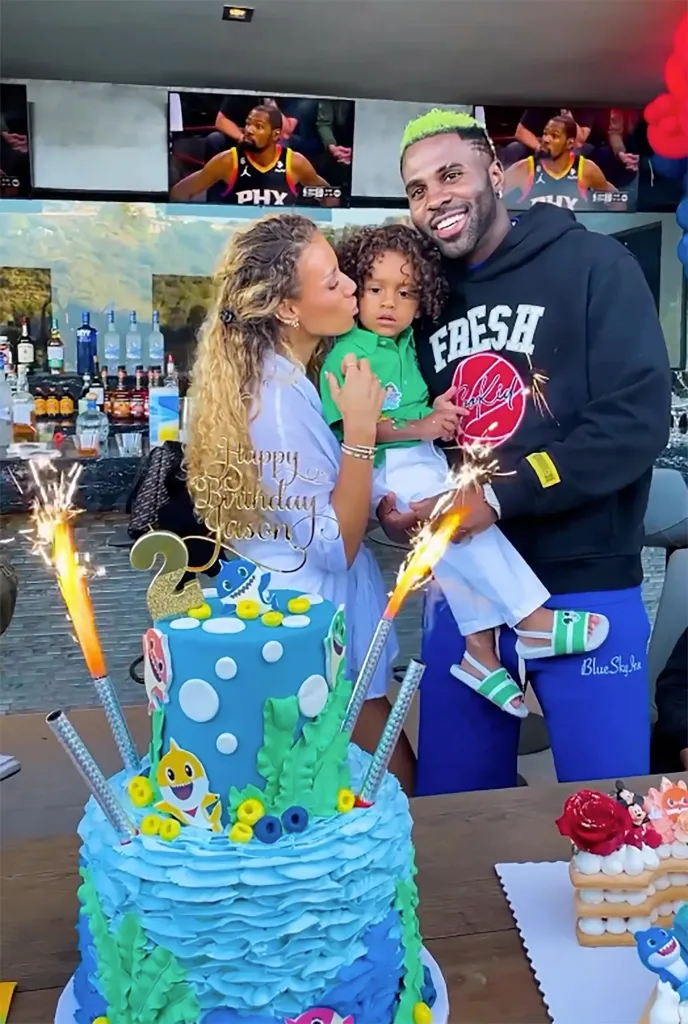 Jason Derulo, his wife Jena Frumes, and their son Jason King Derulo celebrating his second birthday.