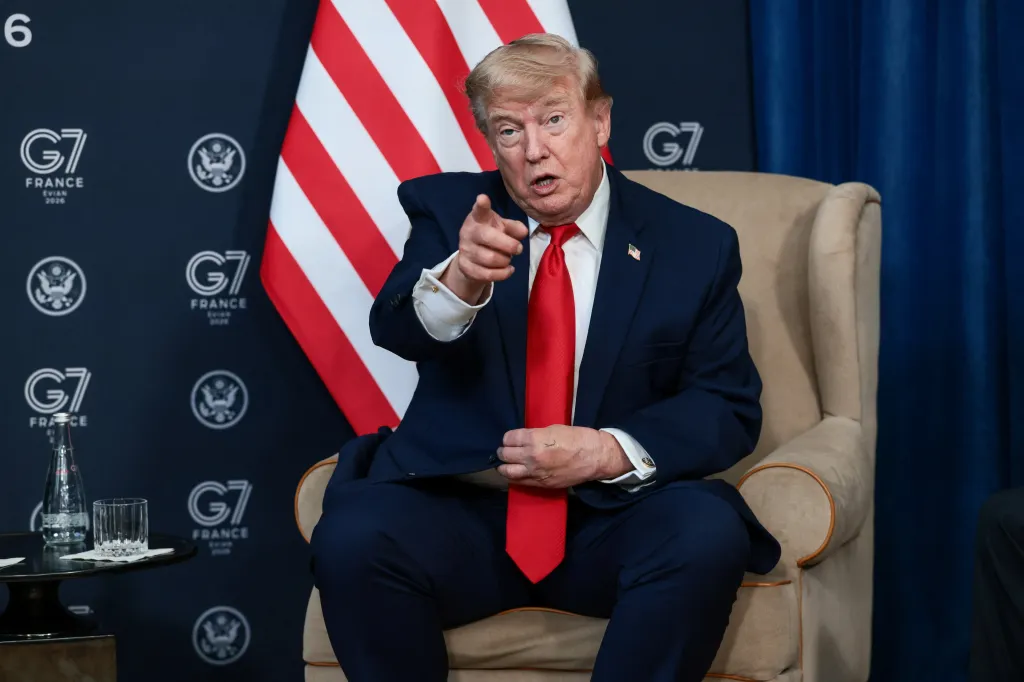  President Donald Trump attends a bilateral meeting with the Emir of Qatar, Sheikh Tamim bin Hamad Al Thani, on the sidelines of the G7 summit, in Evian-les-Bains, France, June 16, 2026.