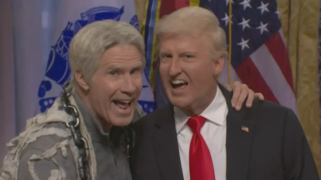 Will Ferrell appears as Jeffrey Epstein and James Austin Johnson plays President Trump in the cold open of the May 16, 2026 edition of 