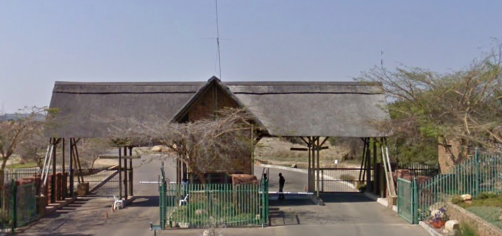 The main gate onto the Leeuwfontein Estate in the Limpopo province in northern South Africa.