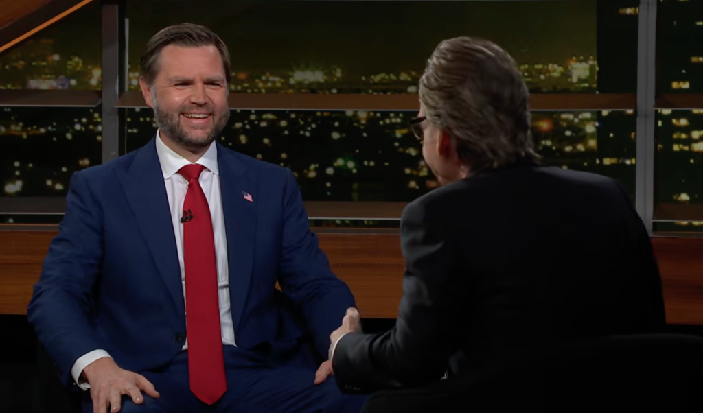 Vice President JD Vance talks with Bill Maher during an appearance on 