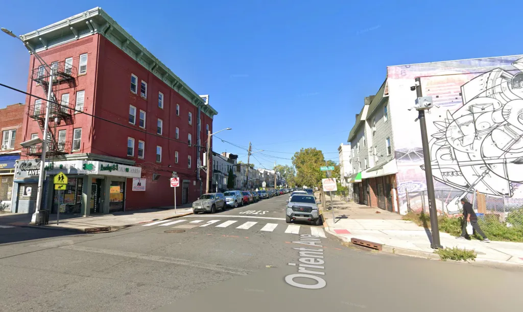 Street view of Orient Avenue in Jersey City, New Jersey.