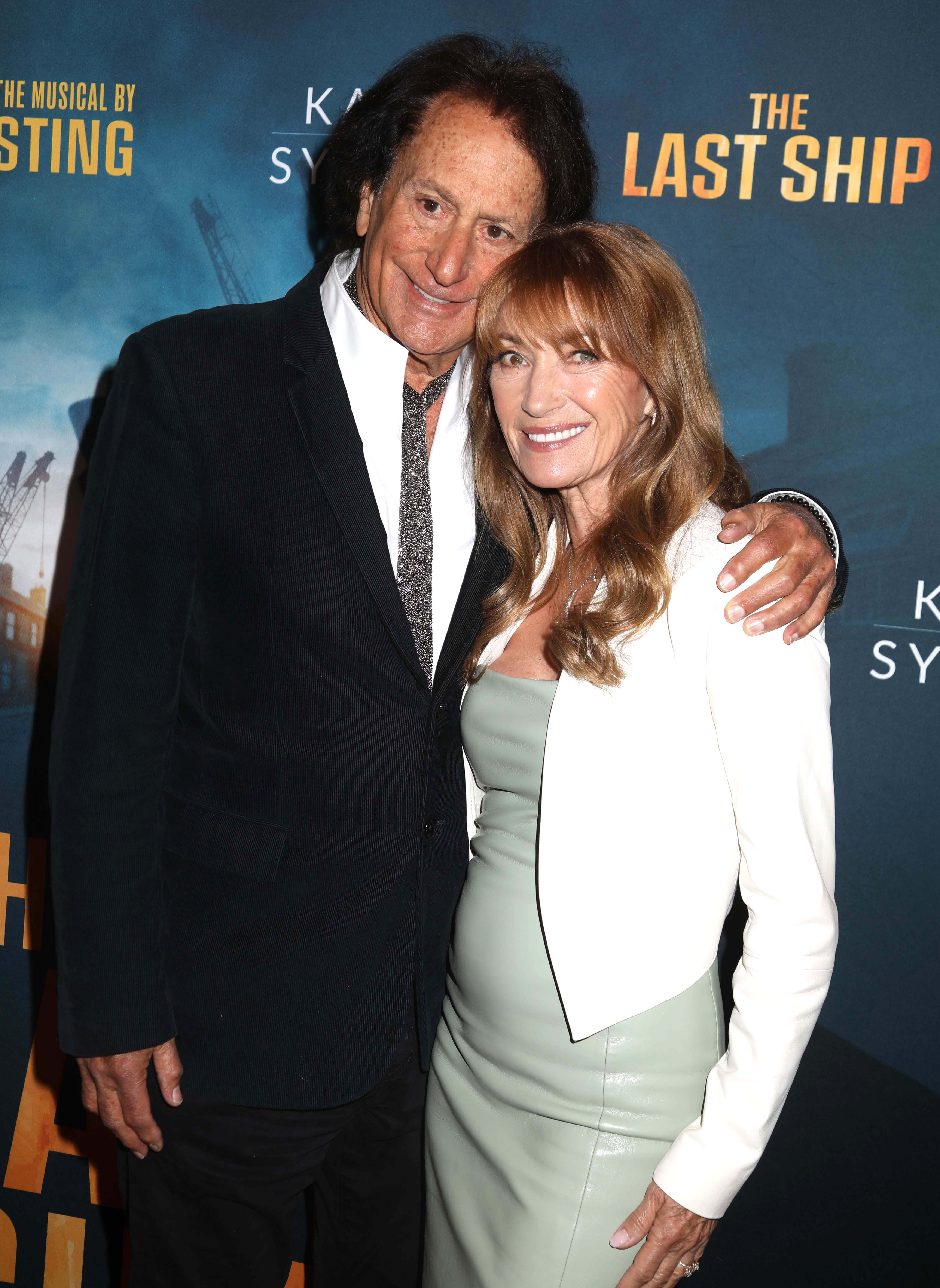 Jane Seymour and John Zambetti smiling with arms around each other at the opening night of the musical