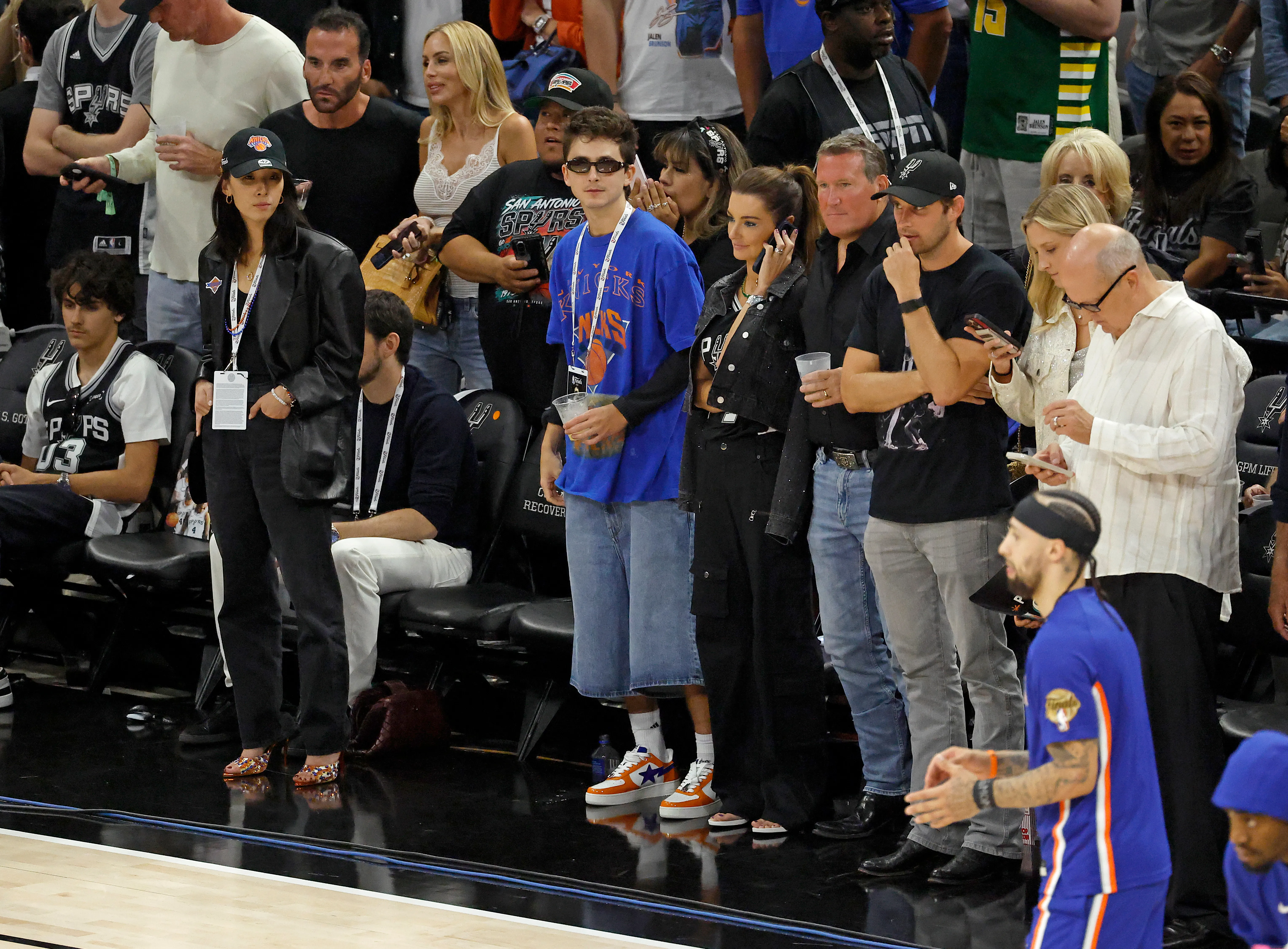 Actor Timothee Chalamet courtside before Game 5 of the 2026 NBA Finals.