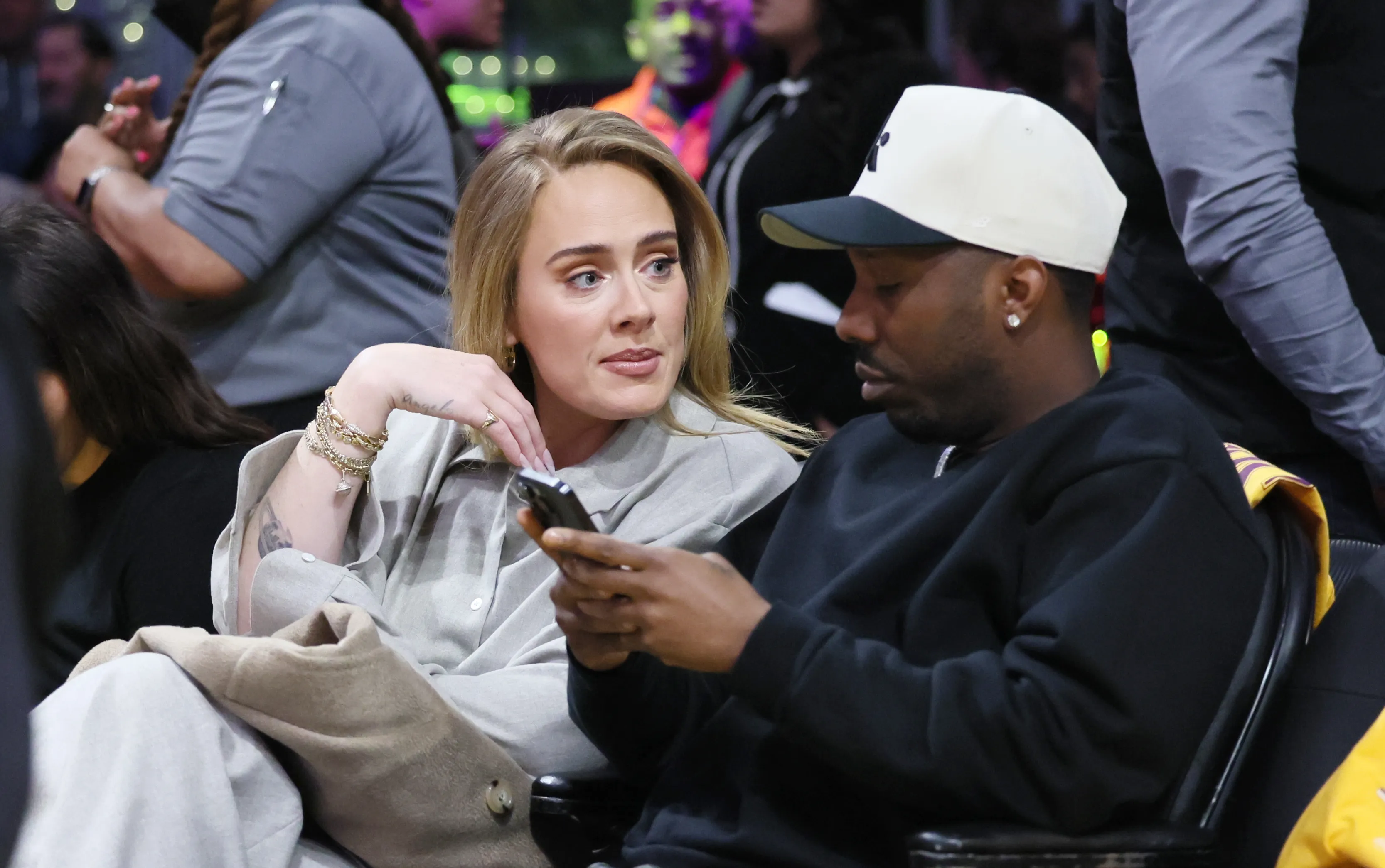Adele and Rich Paul attend the Los Angeles Lakers and Minnesota Timberwolves basketball game.
