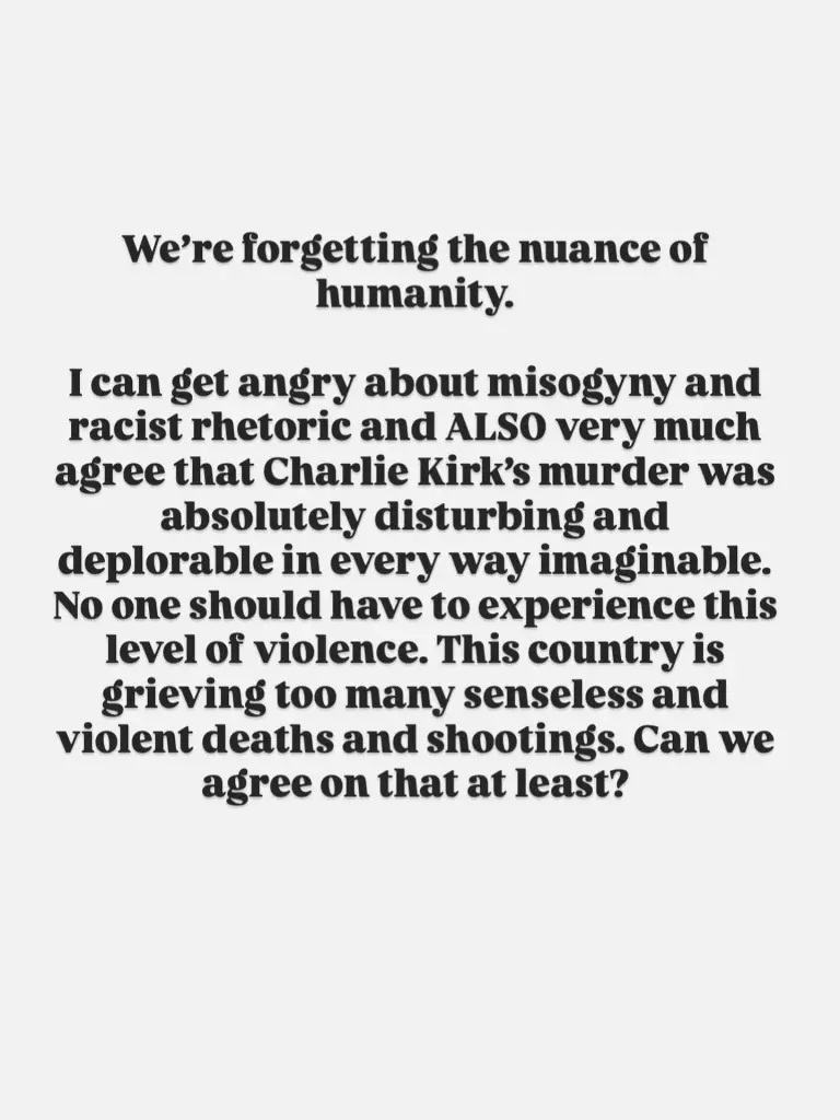 Amanda Seyfried's Instagram post about Charlie Kirk's assassination.