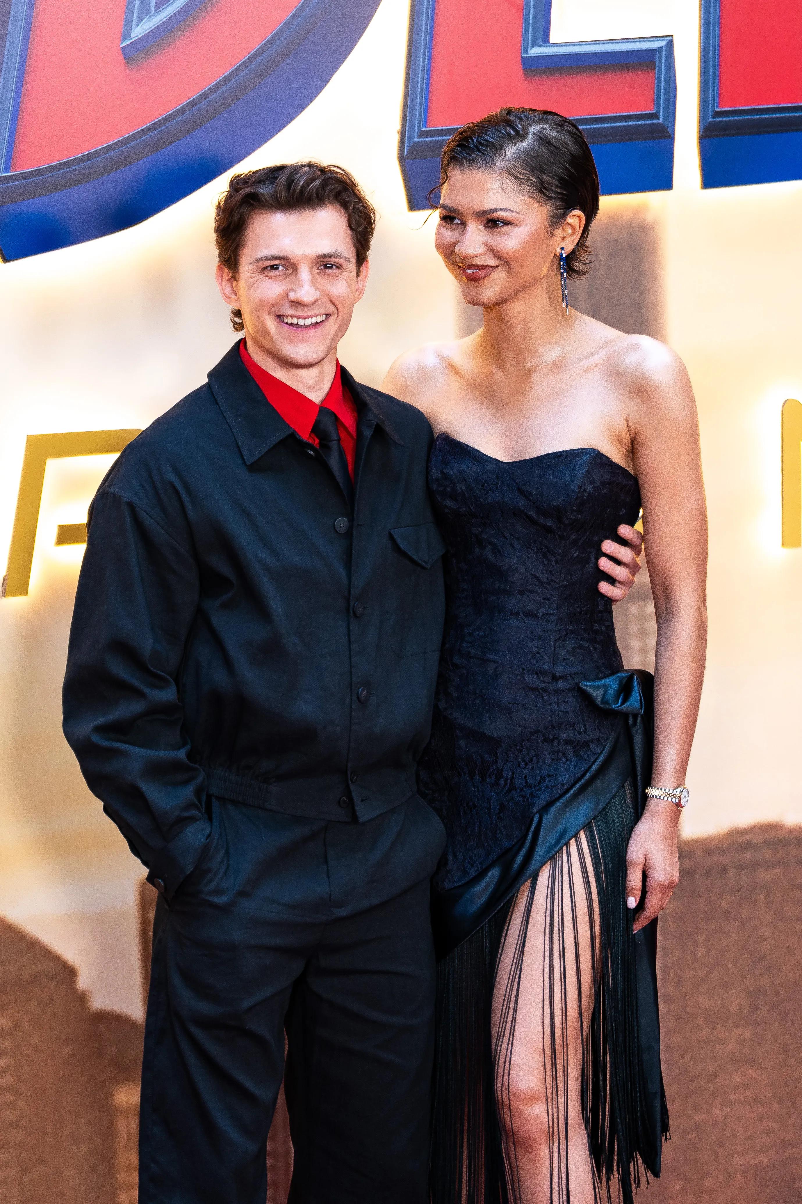 Tom Holland and Zendaya pose for a photo at the Spider-Man: Brand New Day photocall.
