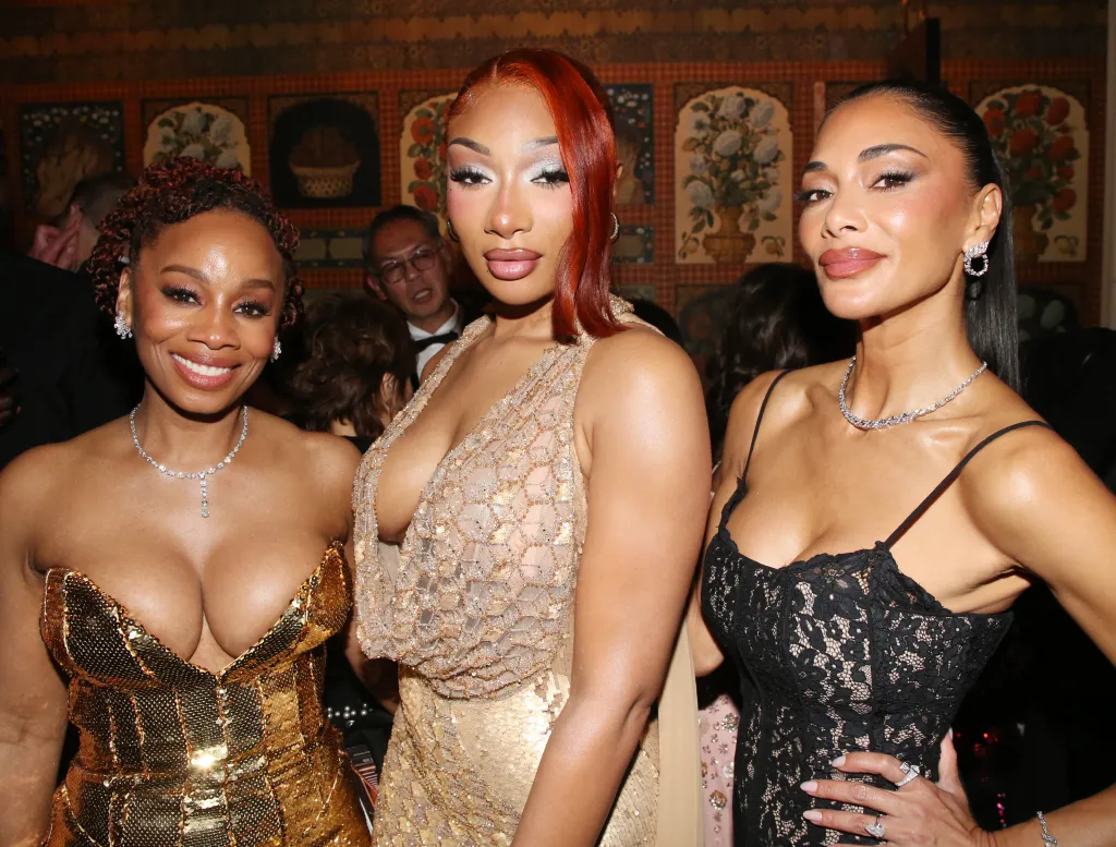 Anika Noni Rose, Megan Thee Stallion, and Nicole Scherzinger pose at the Tony Awards After Party.