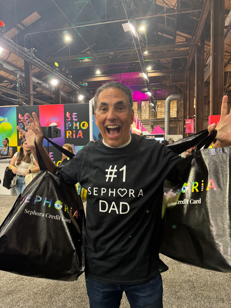 Sephora Dad David Rosenblatt, wearing a 