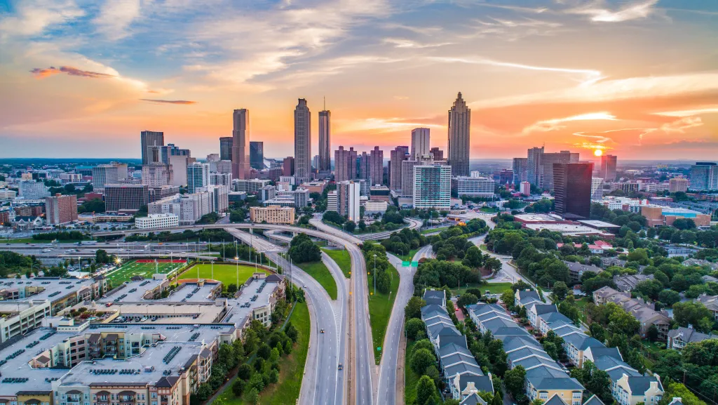 Atlanta, Georgia, USA Downtown Skyline Aerial Panorama.