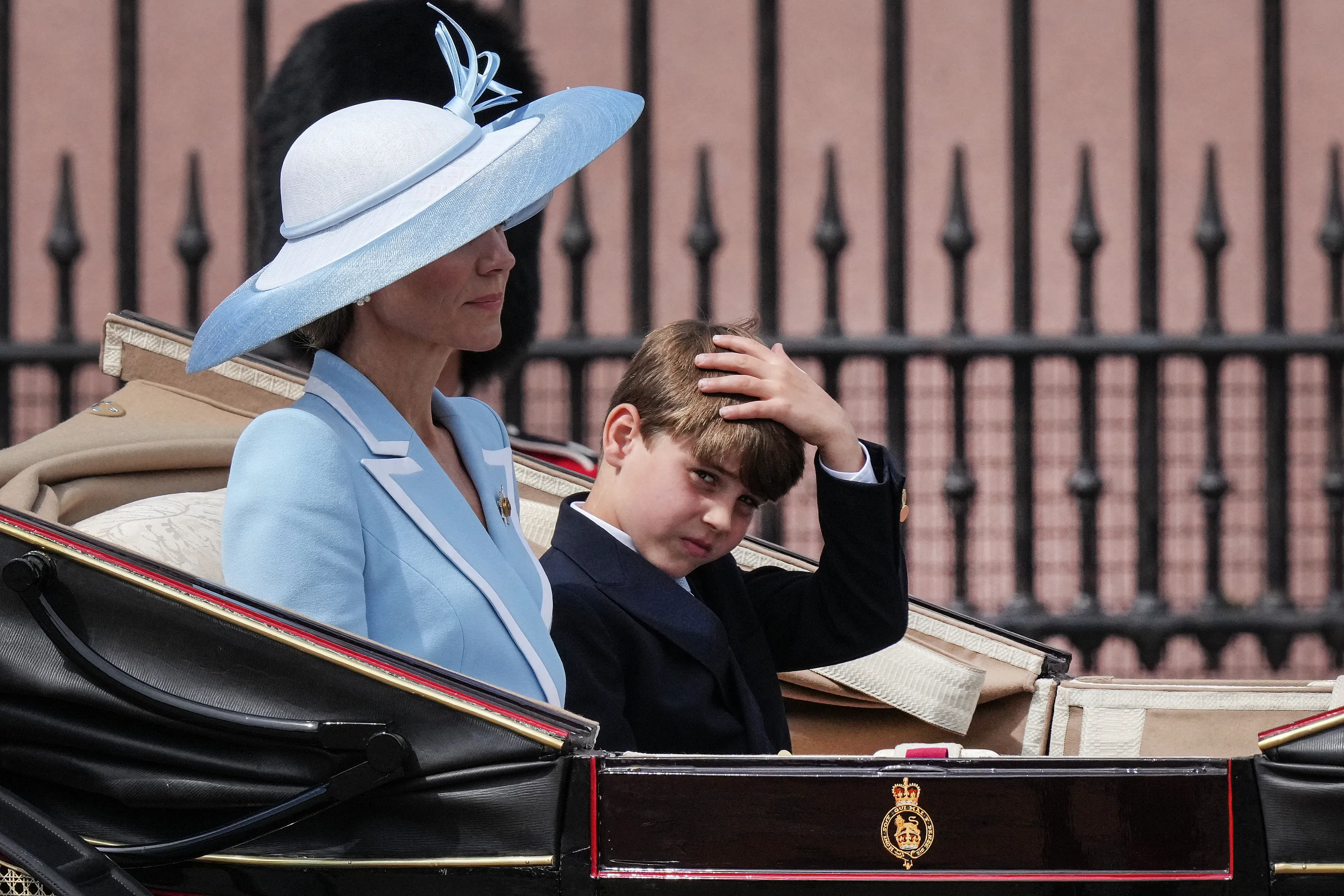 Catherine, Princess of Wales and Prince Louis of Wales in a carriage for Trooping the Colour.